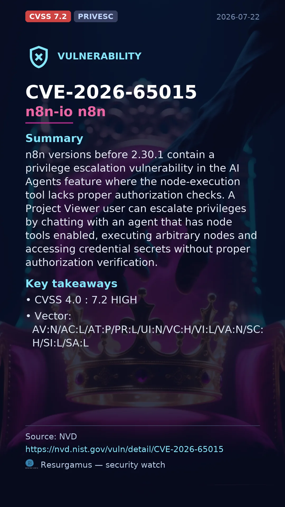 CVE-2026-65015 n8n-io n8n Vulnerability