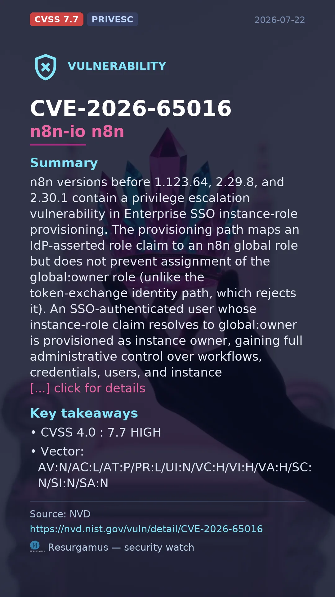 CVE-2026-65016 n8n-io n8n Vulnerability