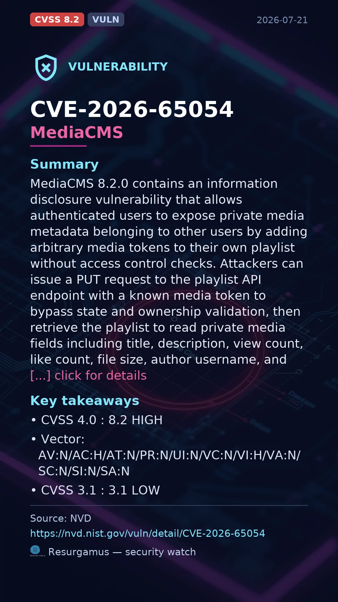 CVE-2026-65054 MediaCMS Vulnerability