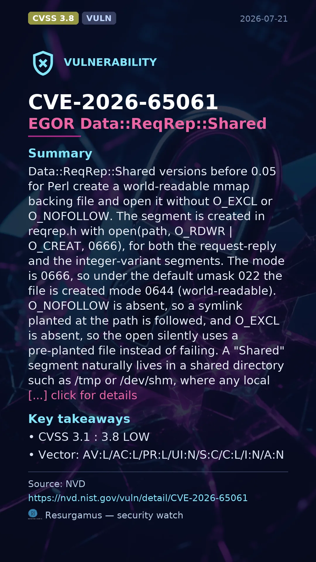 CVE-2026-65061 EGOR Data::ReqRep::Shared Vulnerability