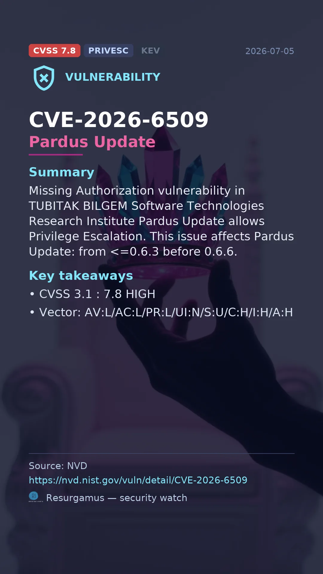 CVE-2026-6509 Pardus Update Vulnerability