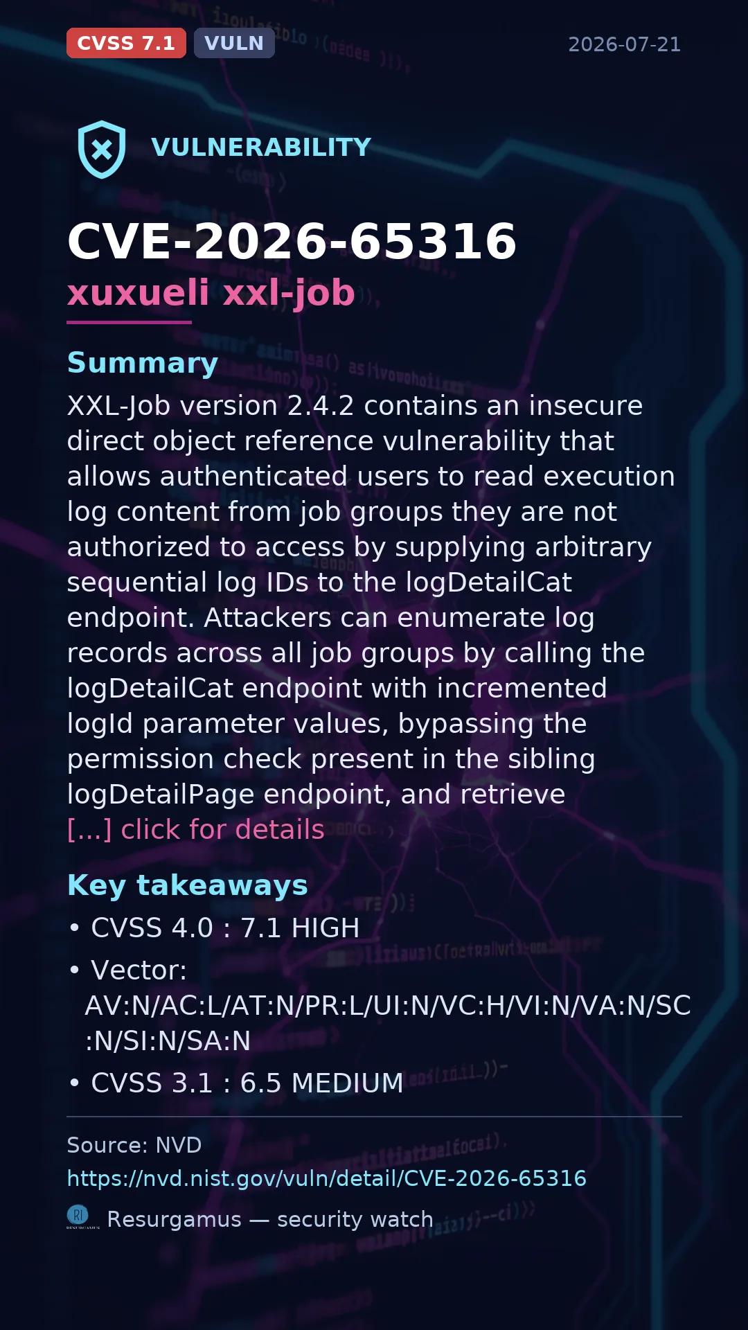 CVE-2026-65316 xuxueli xxl-job Vulnerability