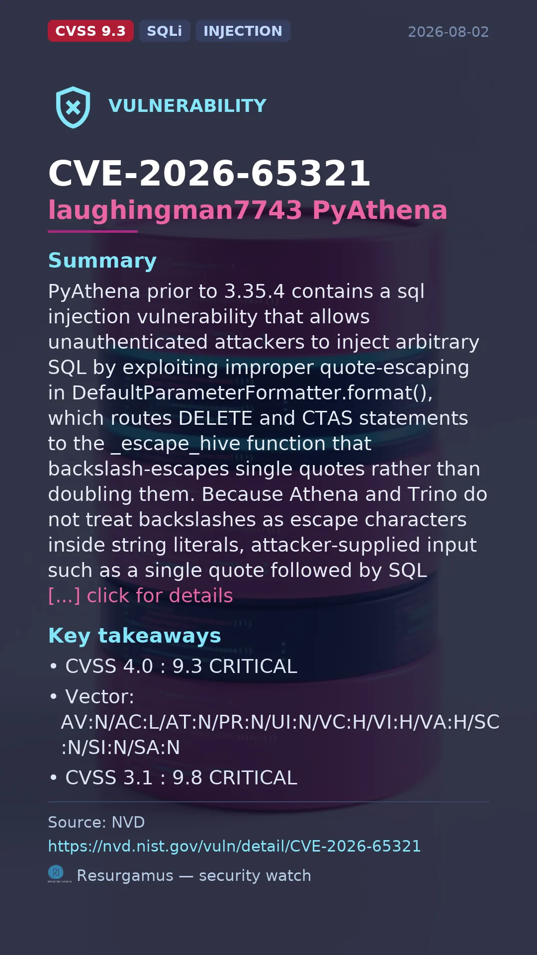 CVE-2026-65321 laughingman7743 PyAthena Vulnerability