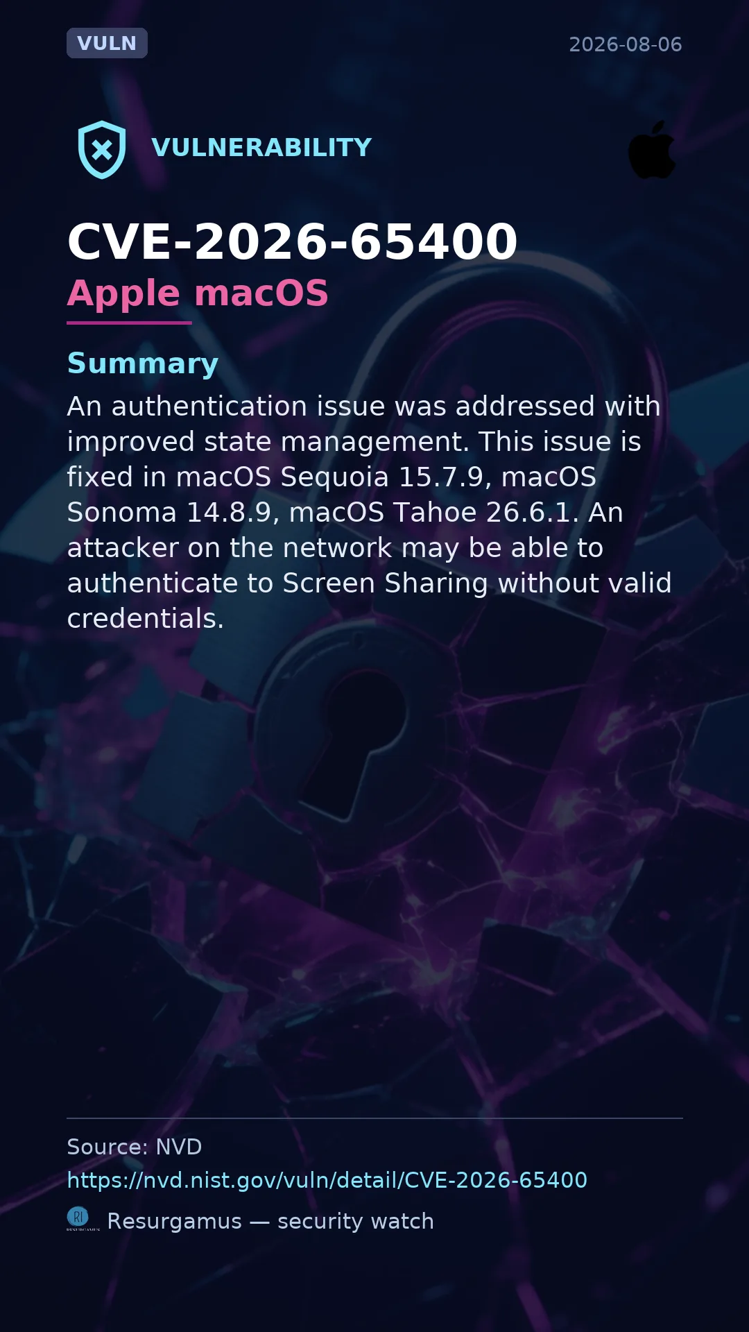 CVE-2026-65400 Apple macOS Vulnerability