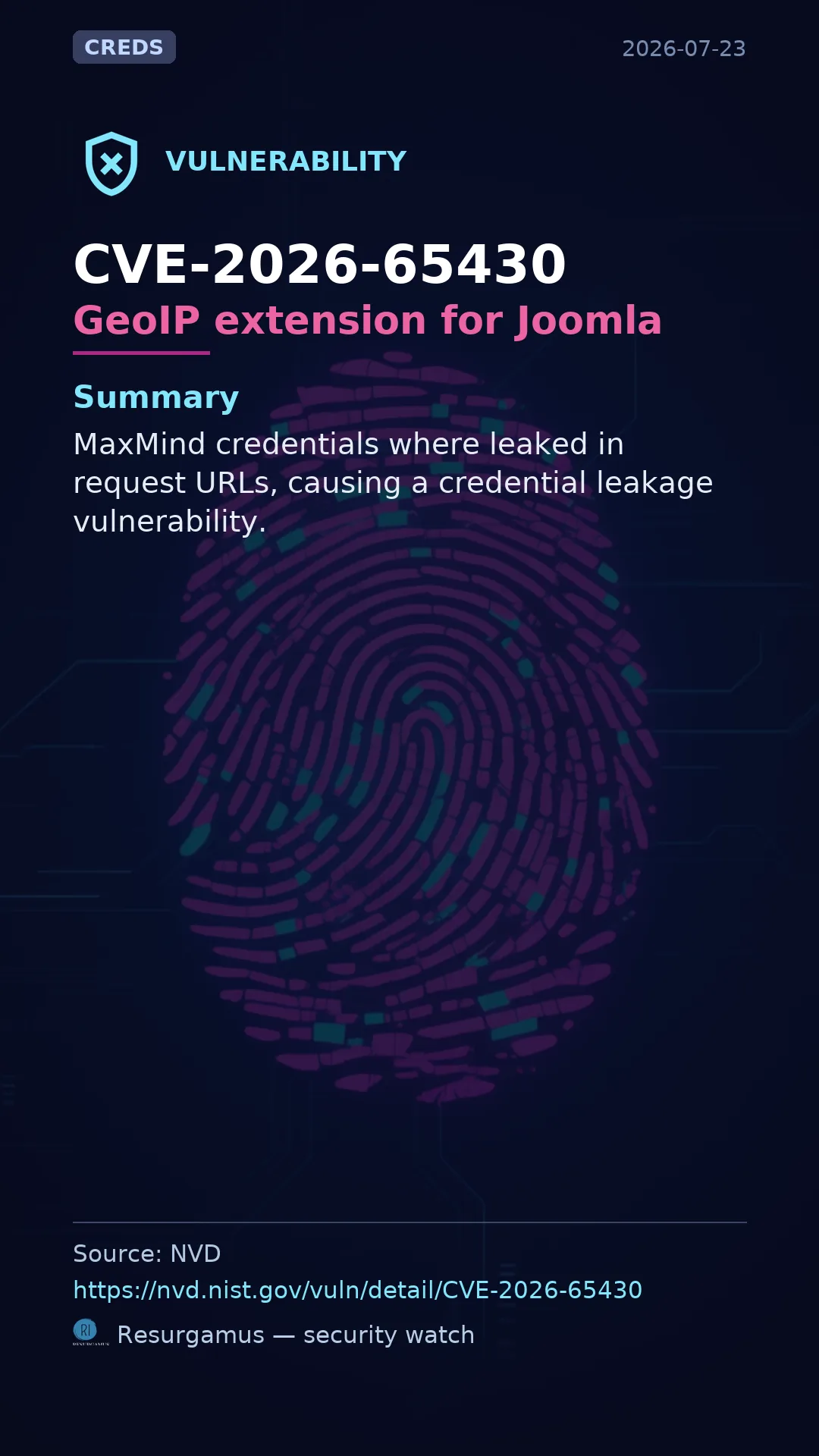 CVE-2026-65430 GeoIP extension for Joomla Vulnerability