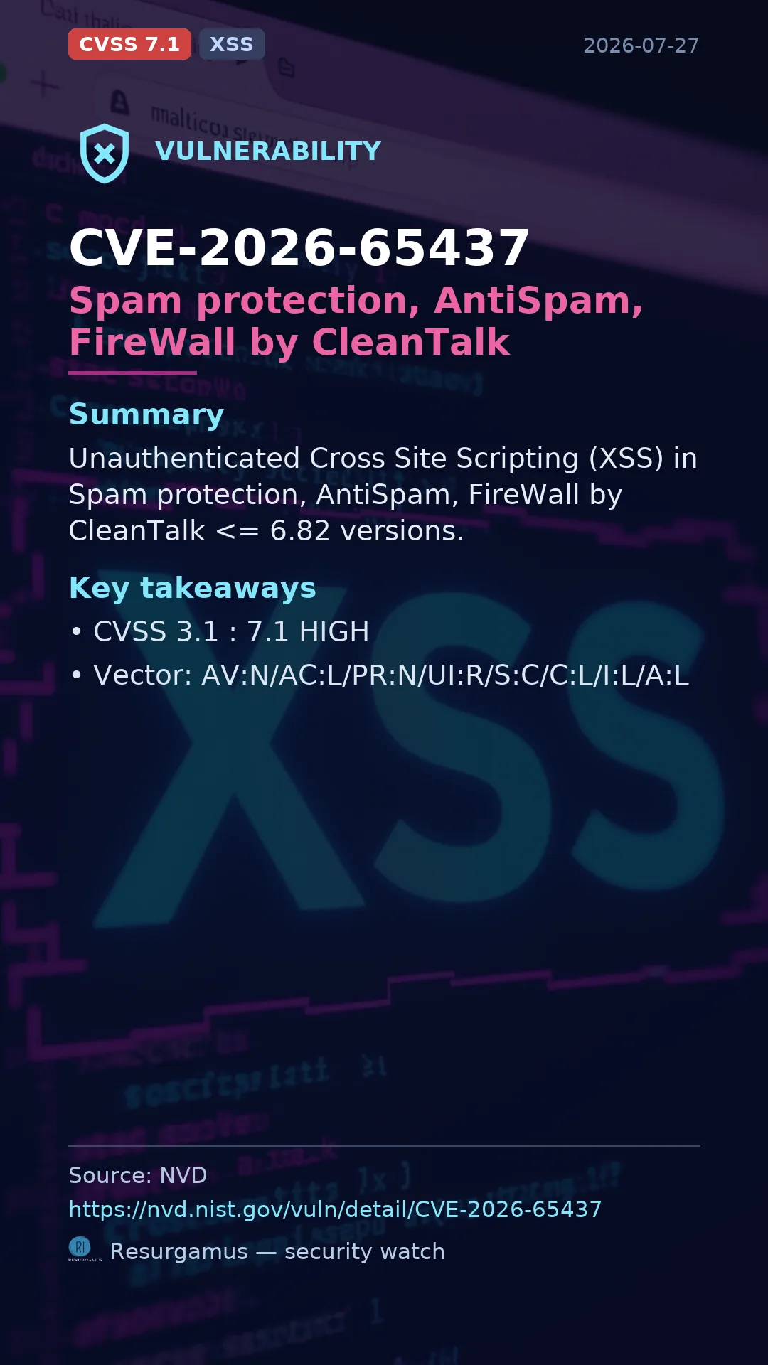 CVE-2026-65437 Spam protection, AntiSpam, FireWall by C Vulnerability