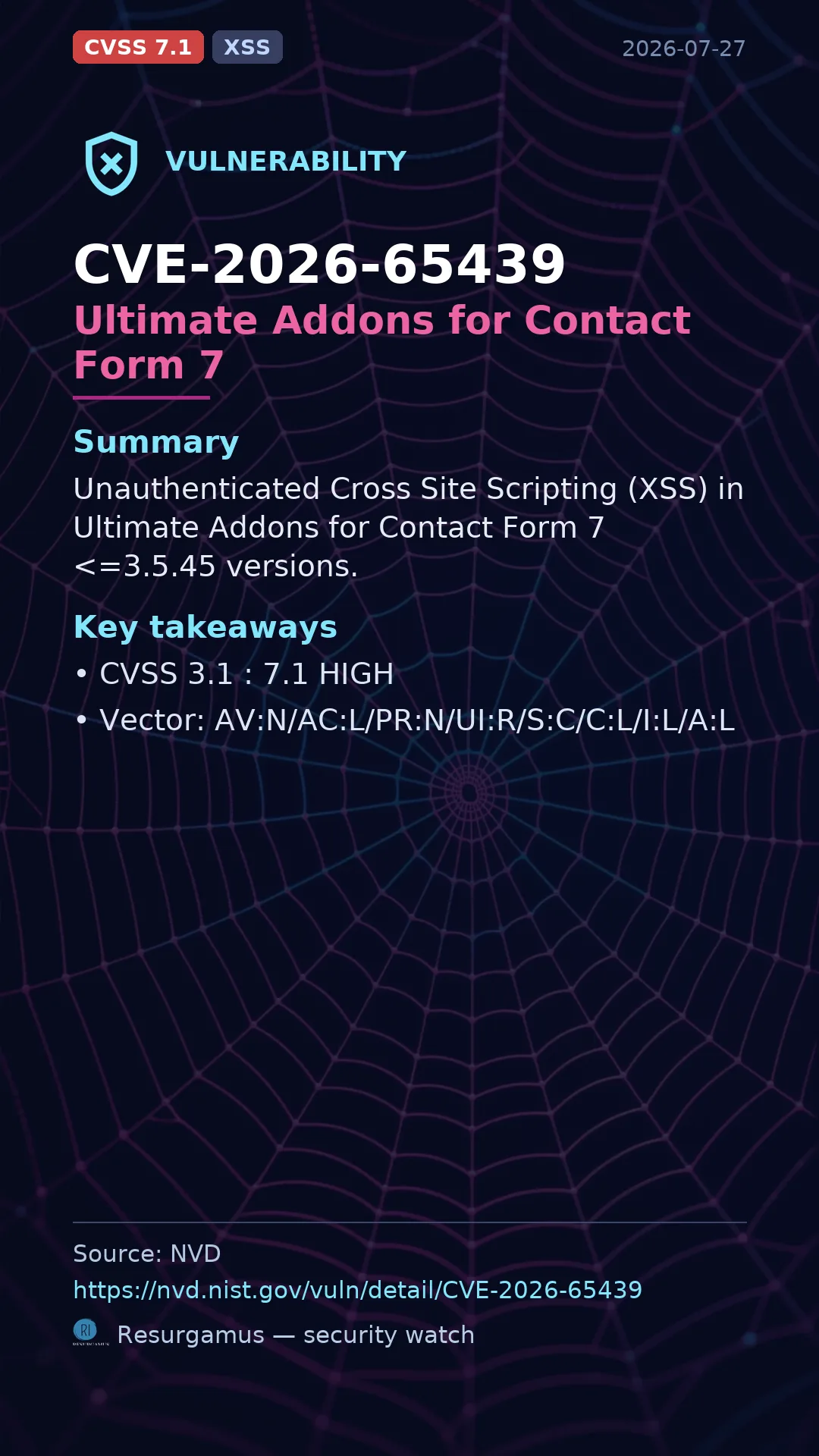 CVE-2026-65439 Ultimate Addons for Contact Form 7 Vulnerability