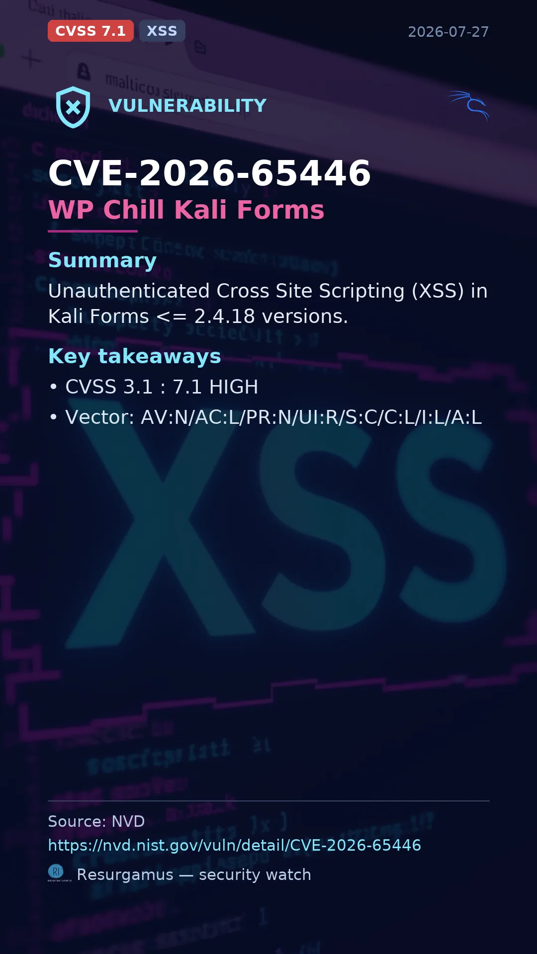 CVE-2026-65446 WP Chill Kali Forms Vulnerability