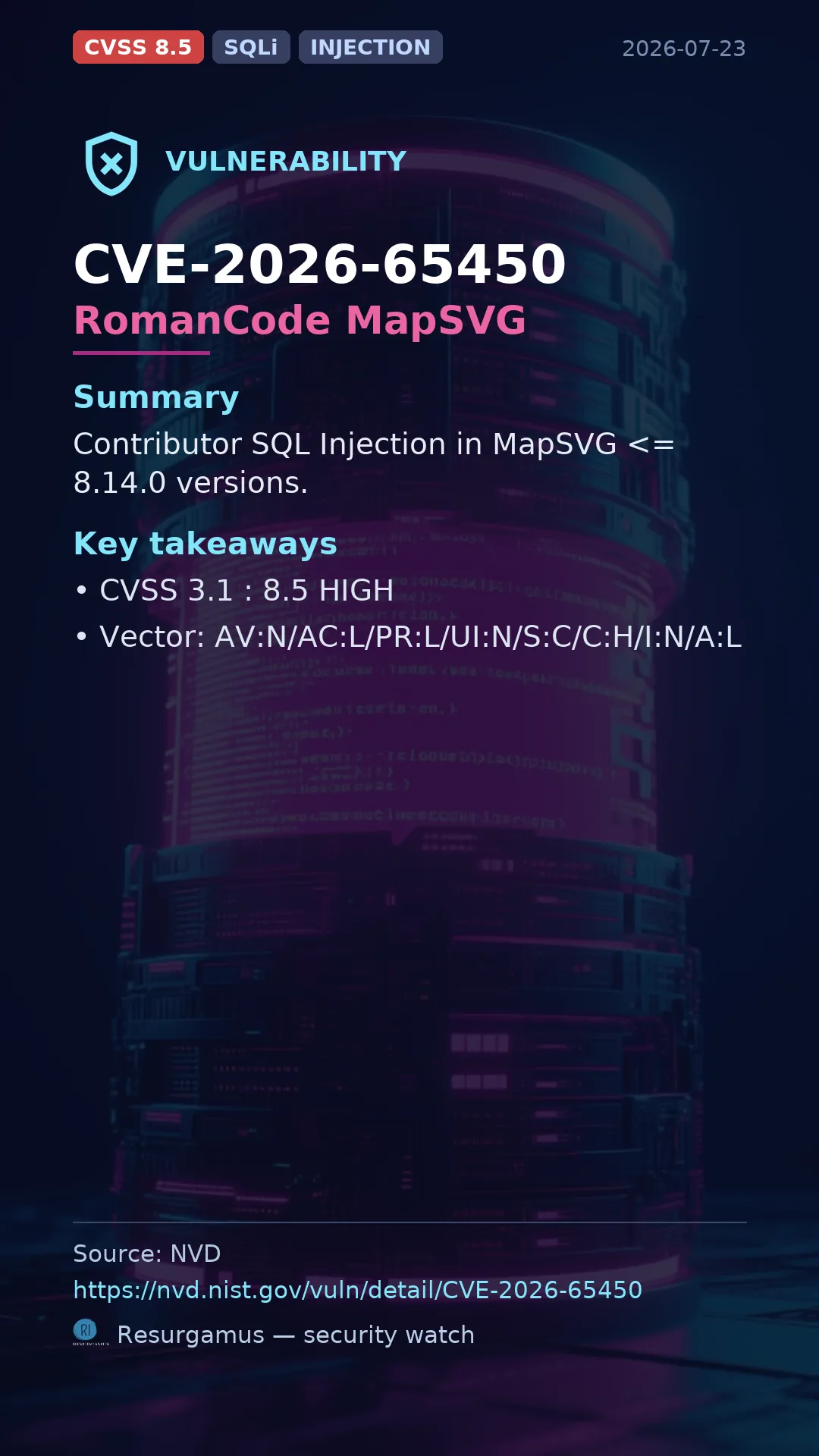 CVE-2026-65450 RomanCode MapSVG Vulnerability