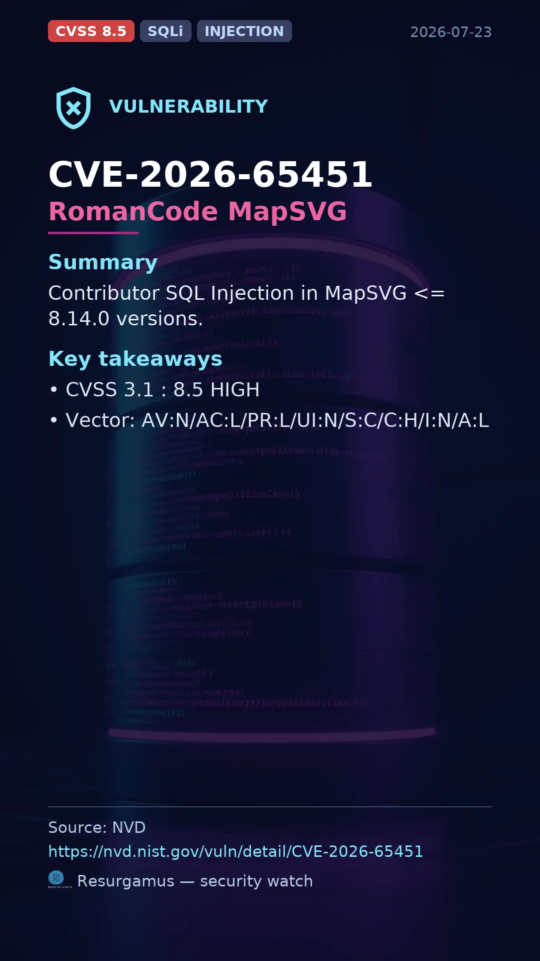 CVE-2026-65451 RomanCode MapSVG Vulnerability