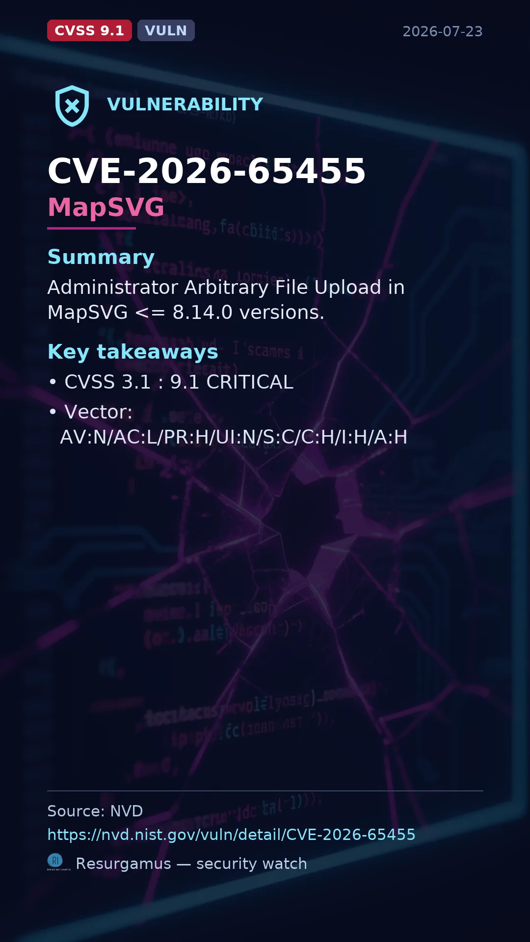 CVE-2026-65455 MapSVG Vulnerability