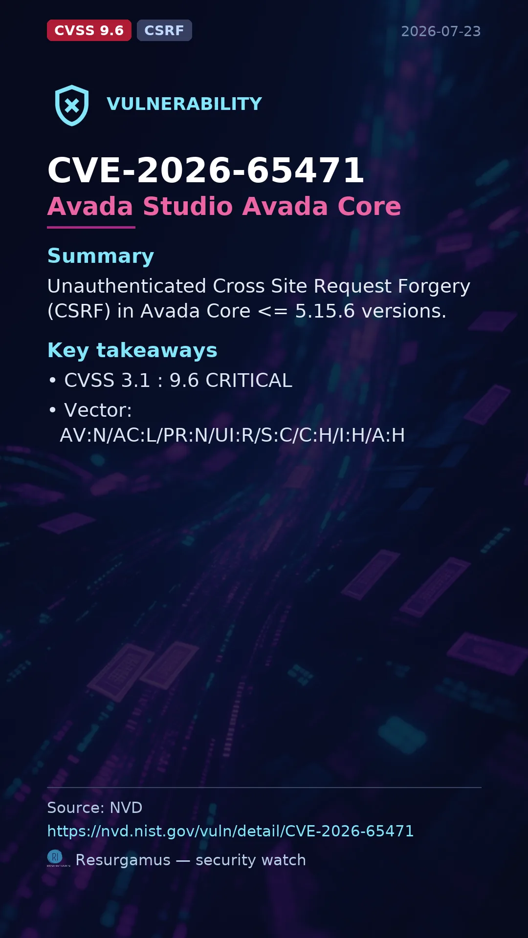 CVE-2026-65471 Avada Studio Avada Core Vulnerability