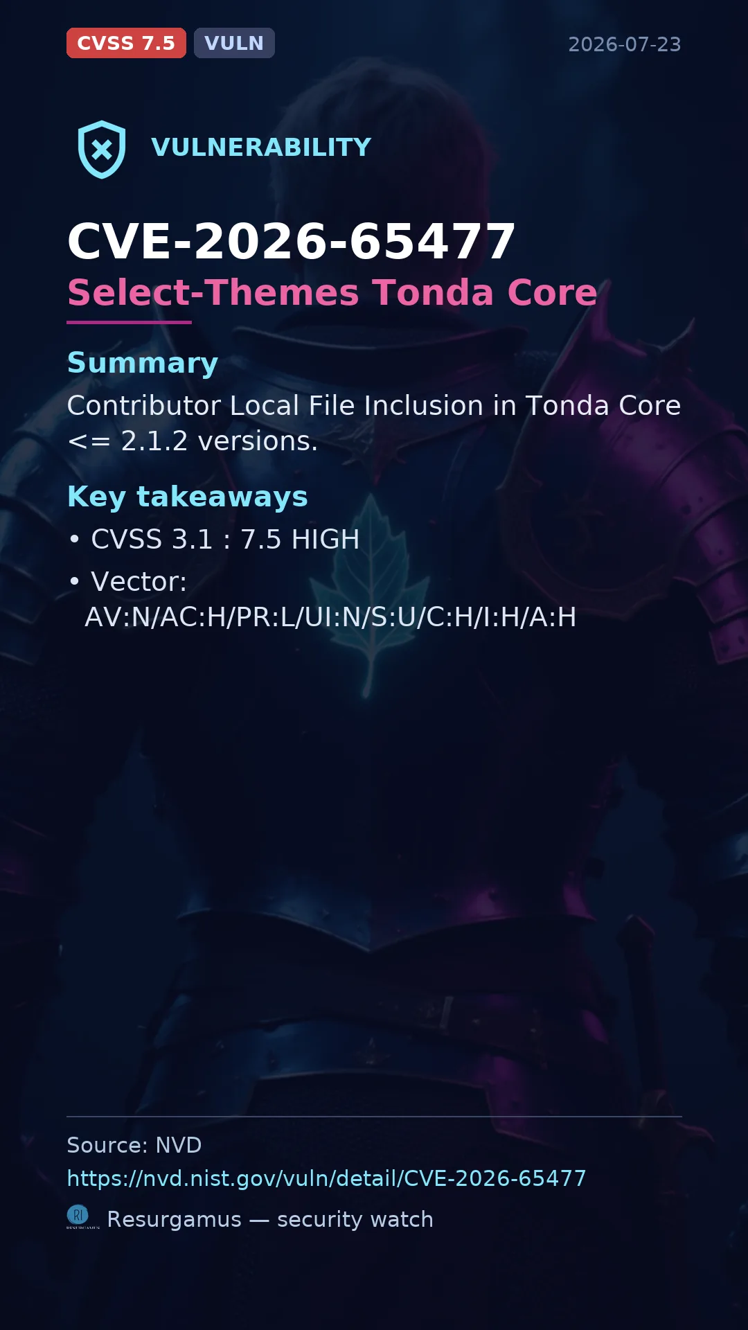 CVE-2026-65477 Select-Themes Tonda Core Vulnerability