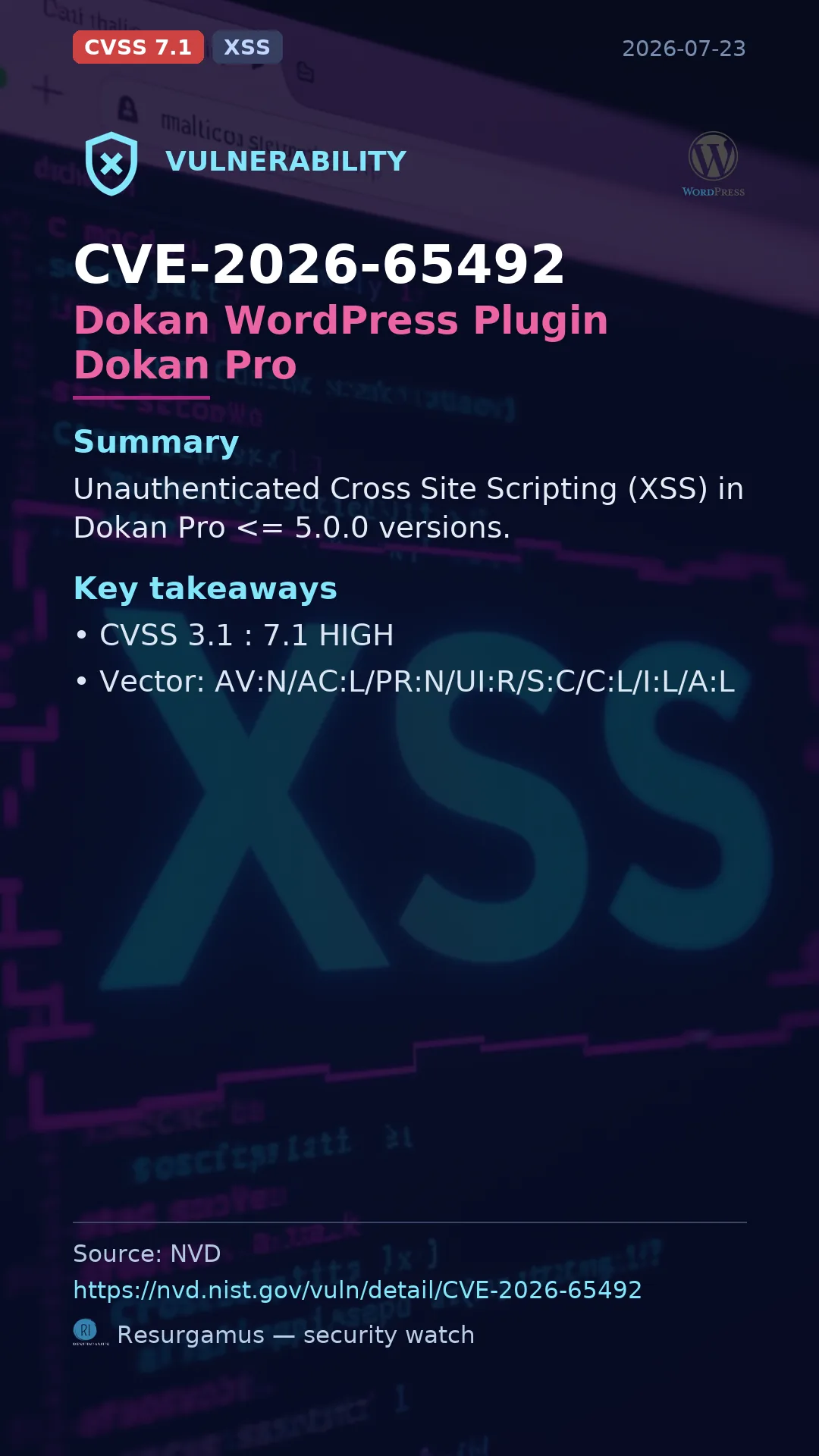 CVE-2026-65492 Dokan WordPress Plugin Dokan Pro Vulnerability