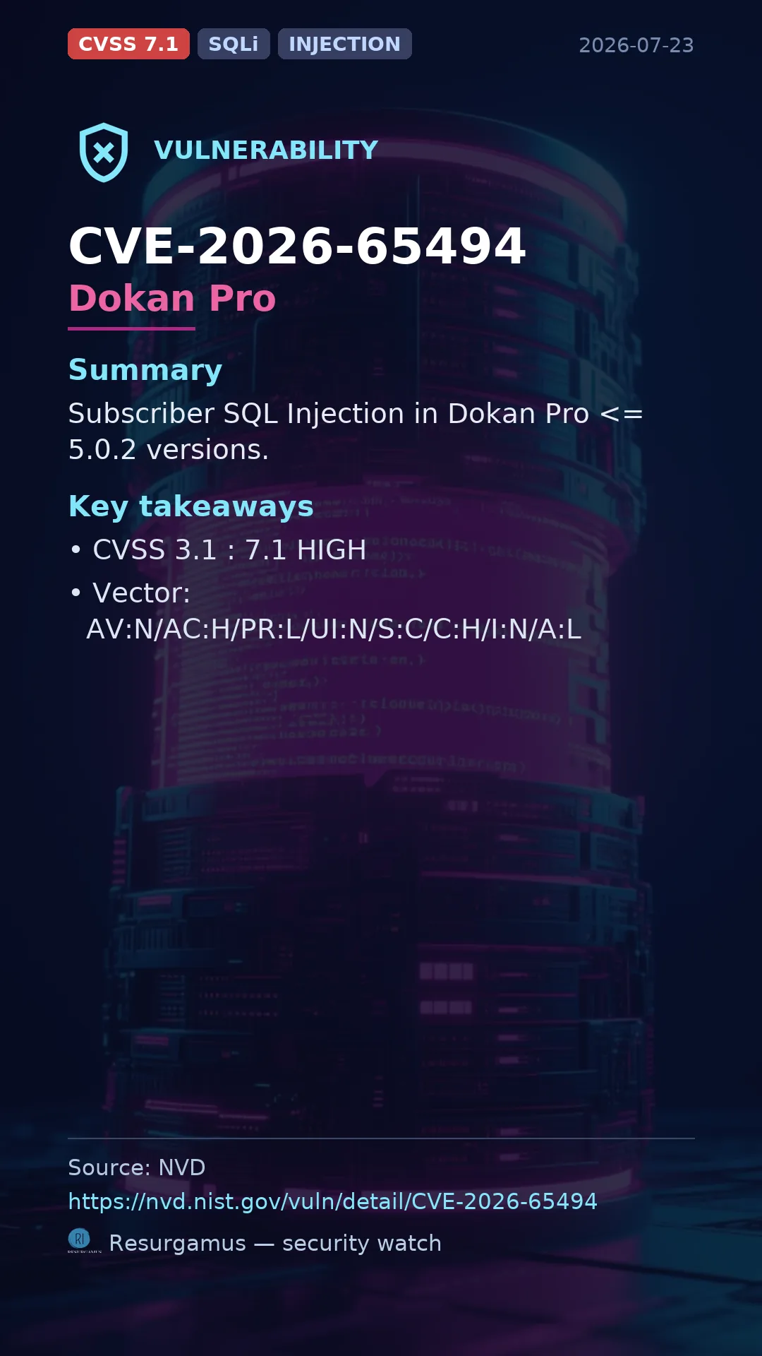 CVE-2026-65494 Dokan Pro Vulnerability