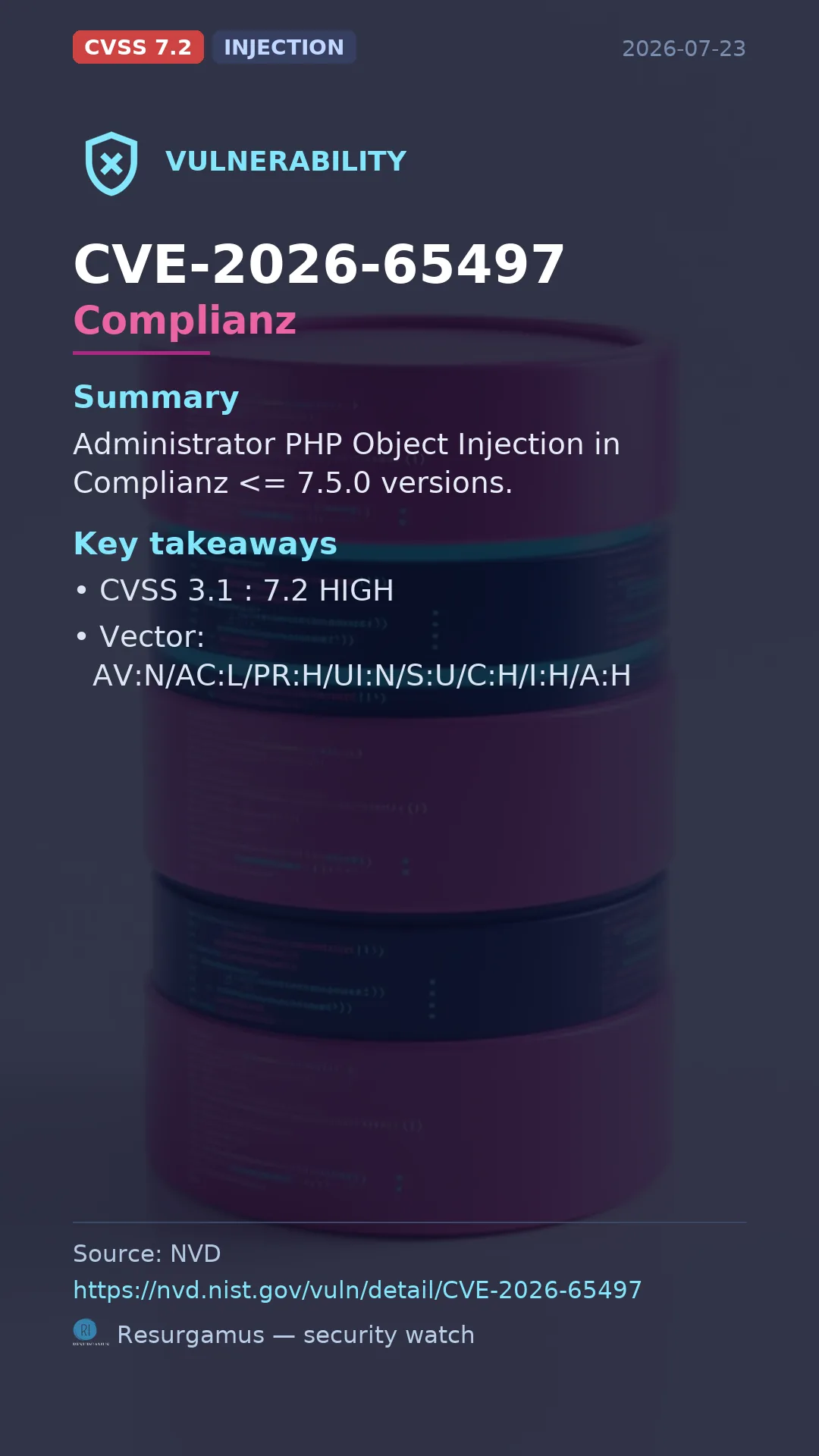 CVE-2026-65497 Complianz Vulnerability