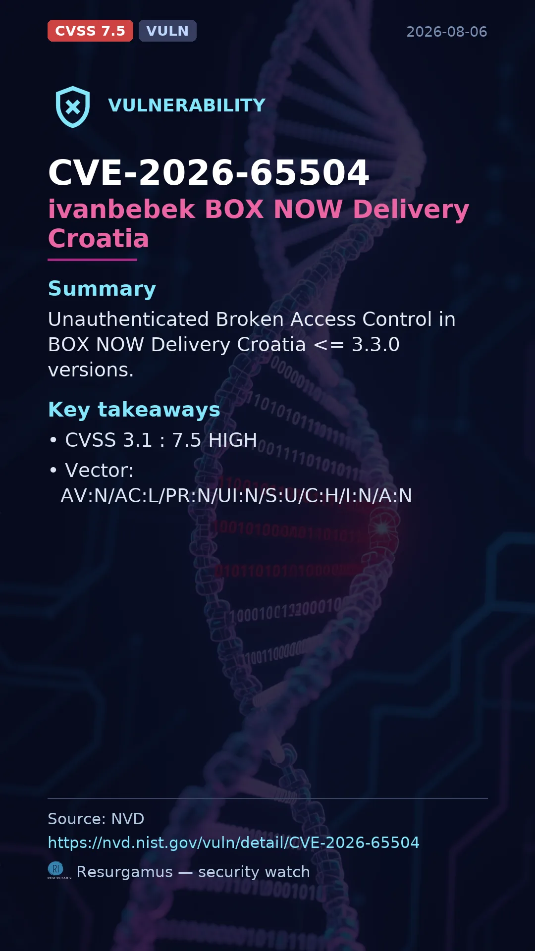 CVE-2026-65504 ivanbebek BOX NOW Delivery Croatia Vulnerability