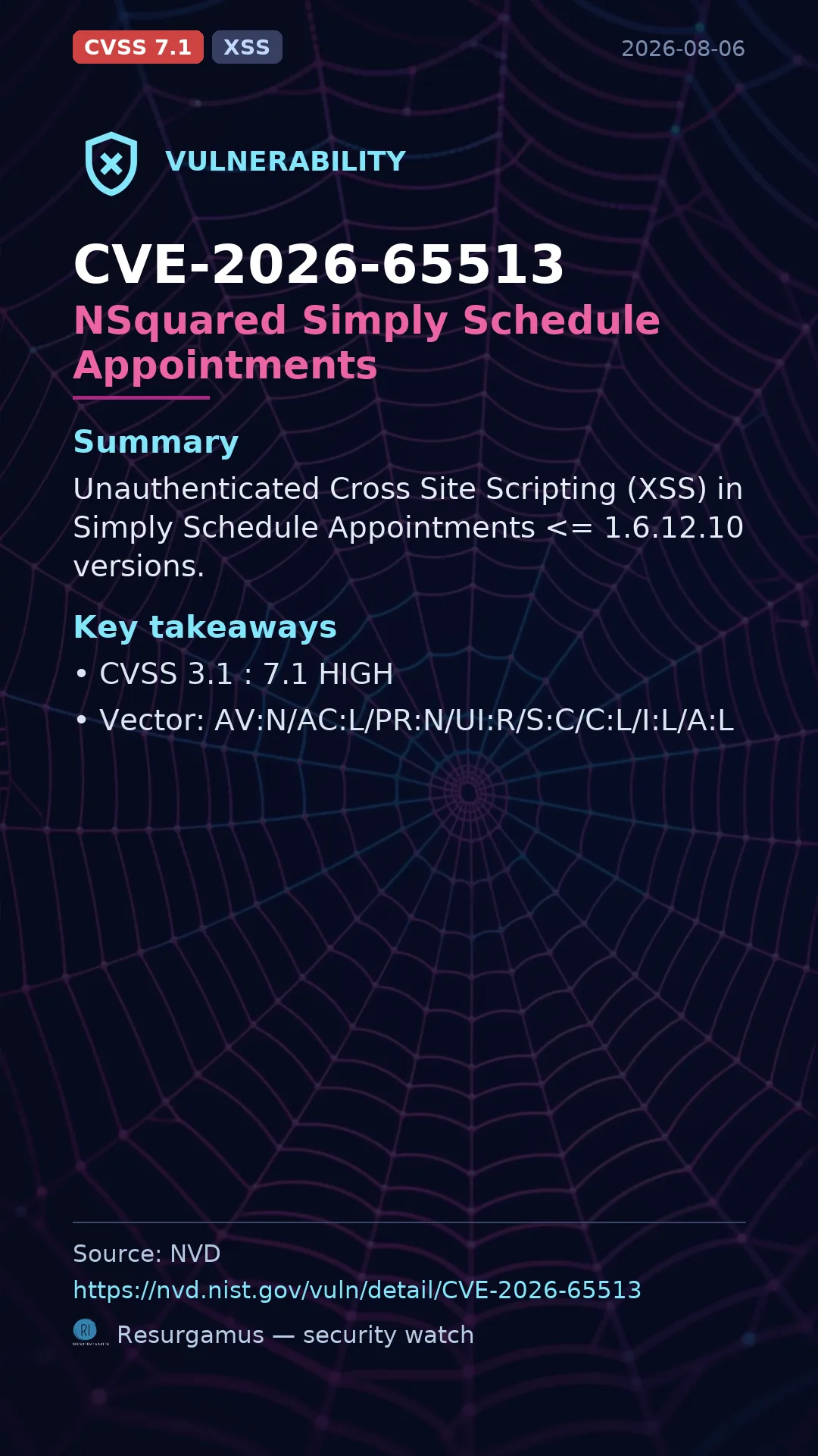 CVE-2026-65513 NSquared Simply Schedule Appointments Vulnerability