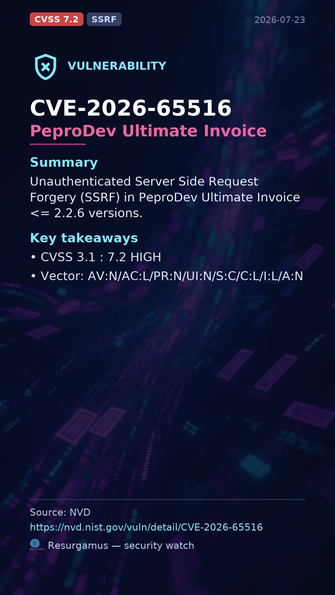 CVE-2026-65516 PeproDev Ultimate Invoice Vulnerability