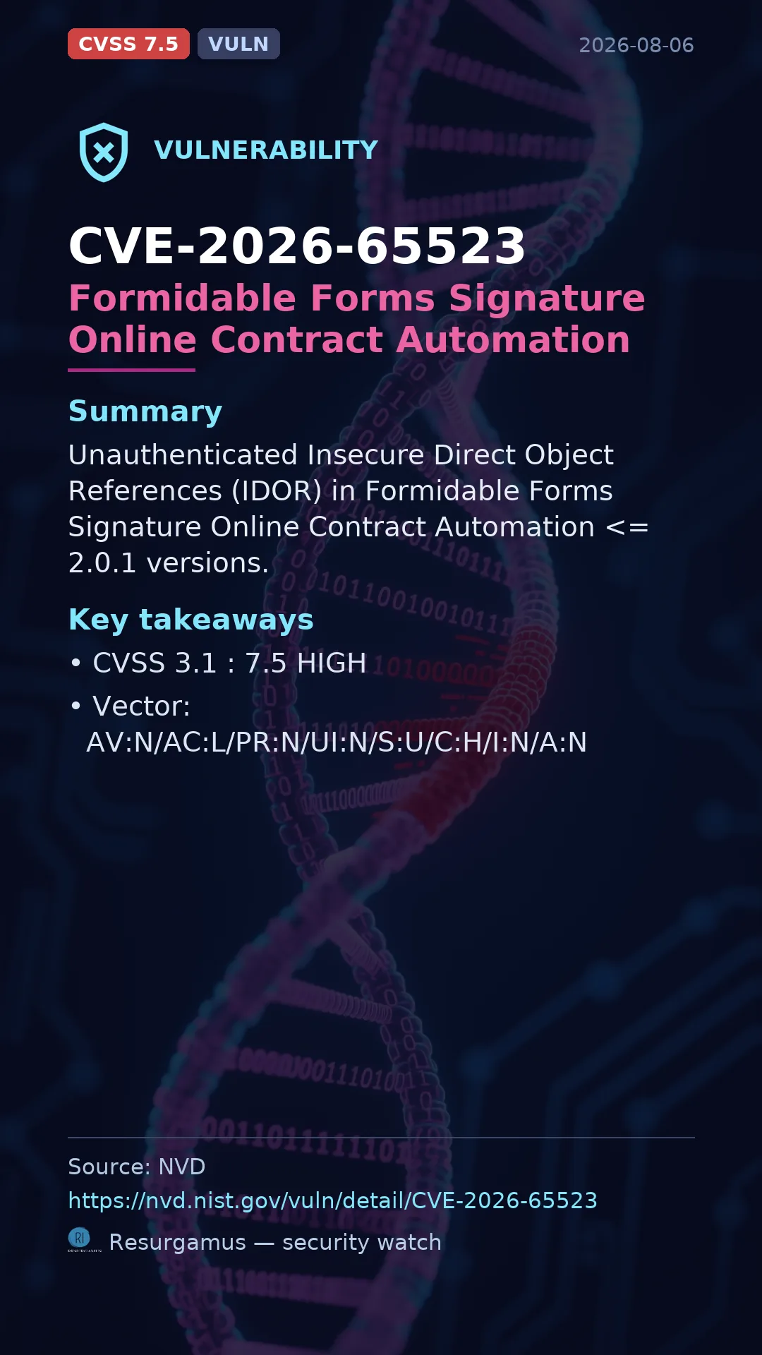 CVE-2026-65523 Formidable Forms Signature Online Contract Automation Vulnerability