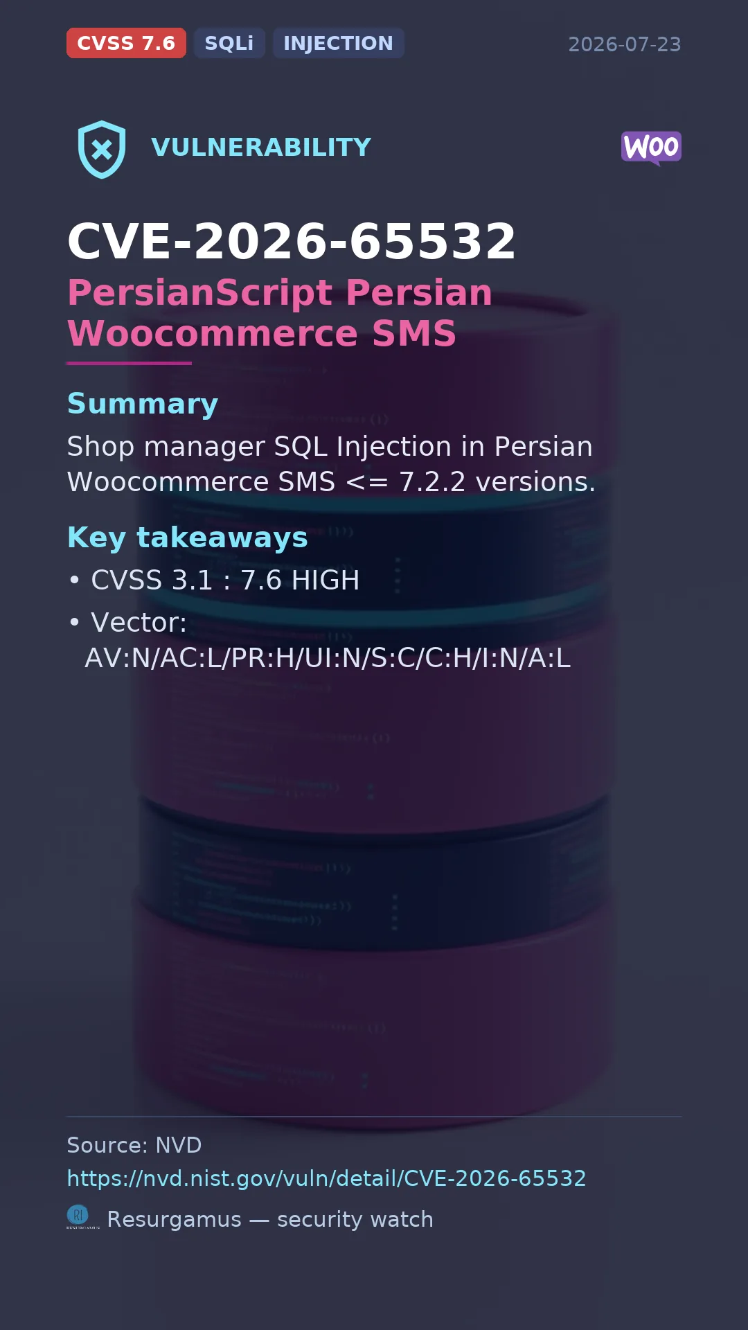 CVE-2026-65532 PersianScript Persian Woocommerce SMS Vulnerability