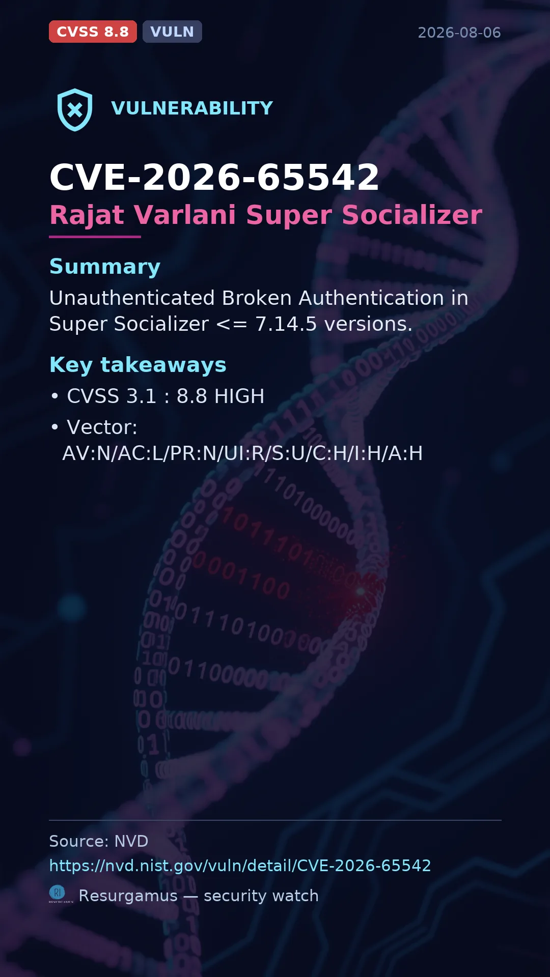 CVE-2026-65542 Rajat Varlani Super Socializer Vulnerability