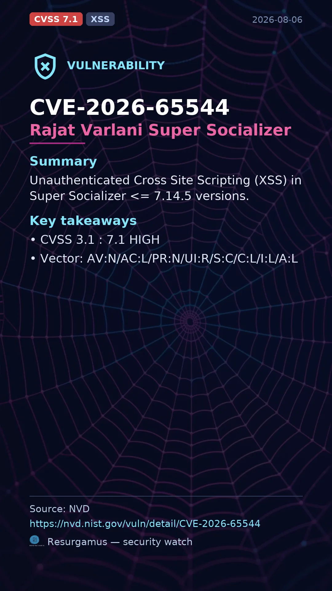 CVE-2026-65544 Rajat Varlani Super Socializer Vulnerability