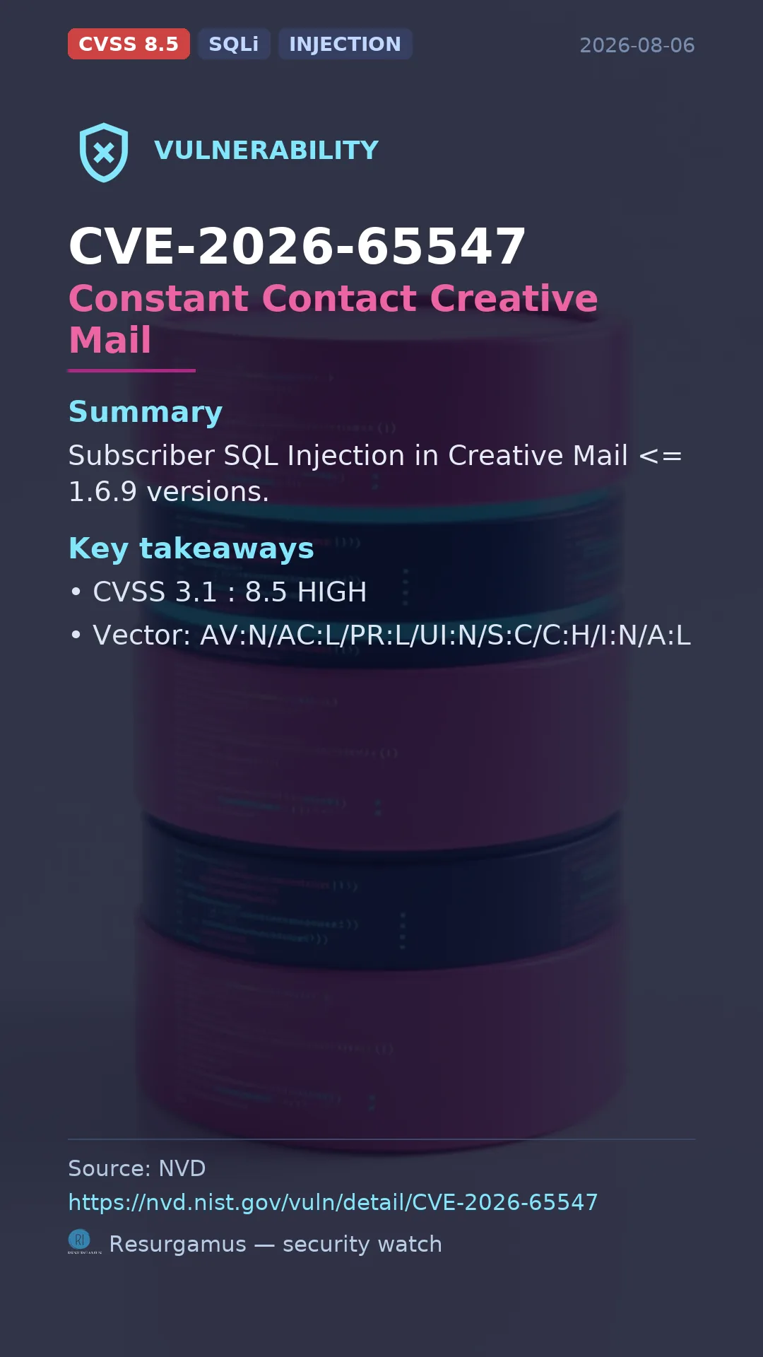 CVE-2026-65547 Constant Contact Creative Mail Vulnerability