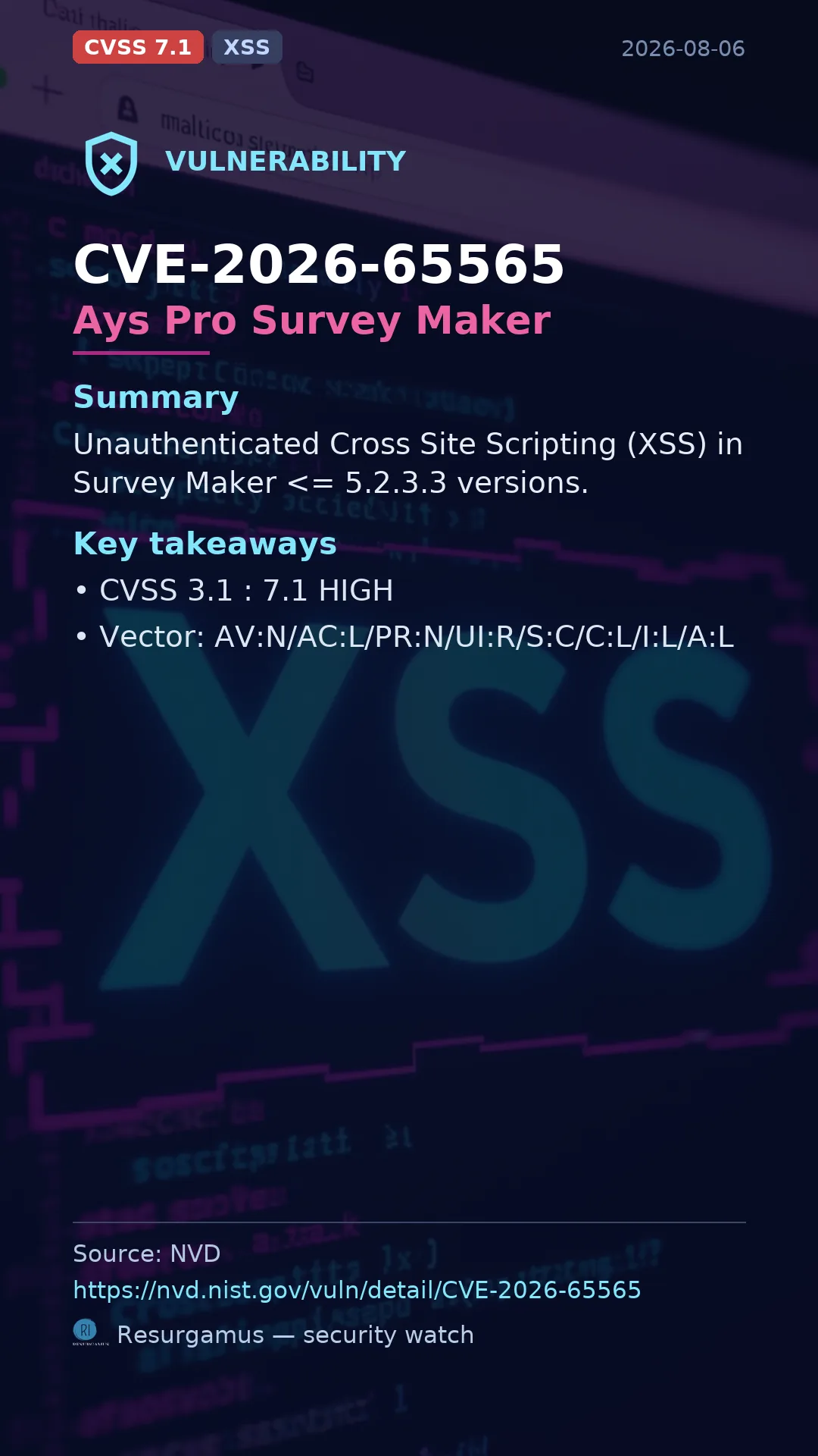 CVE-2026-65565 Ays Pro Survey Maker Vulnerability