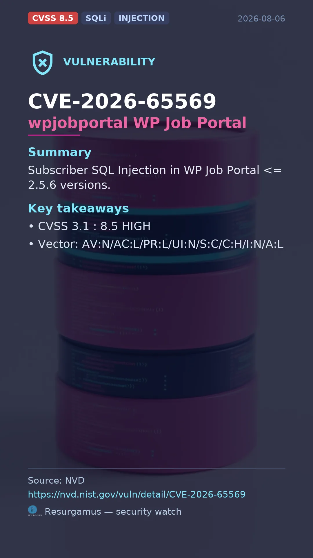 CVE-2026-65569 wpjobportal WP Job Portal Vulnerability