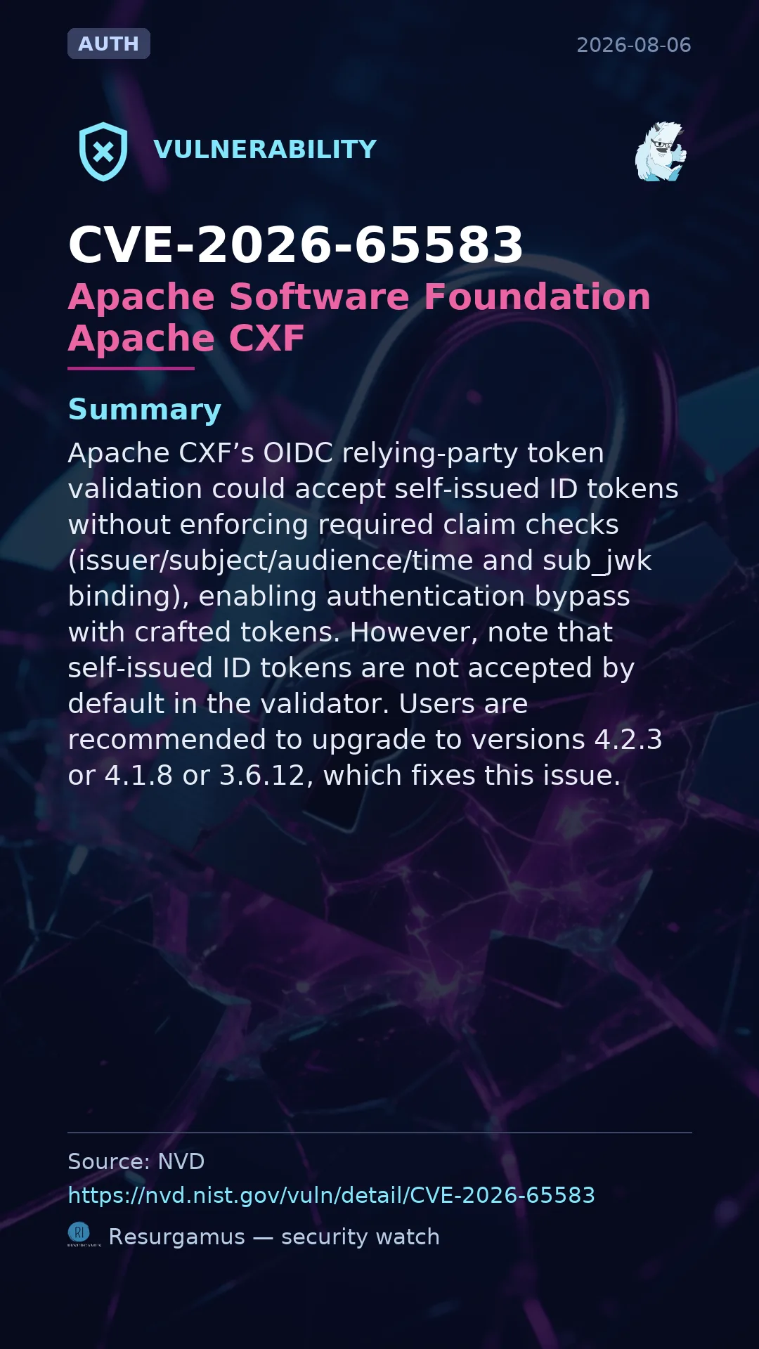 CVE-2026-65583 Apache Software Foundation Apache CXF Vulnerability