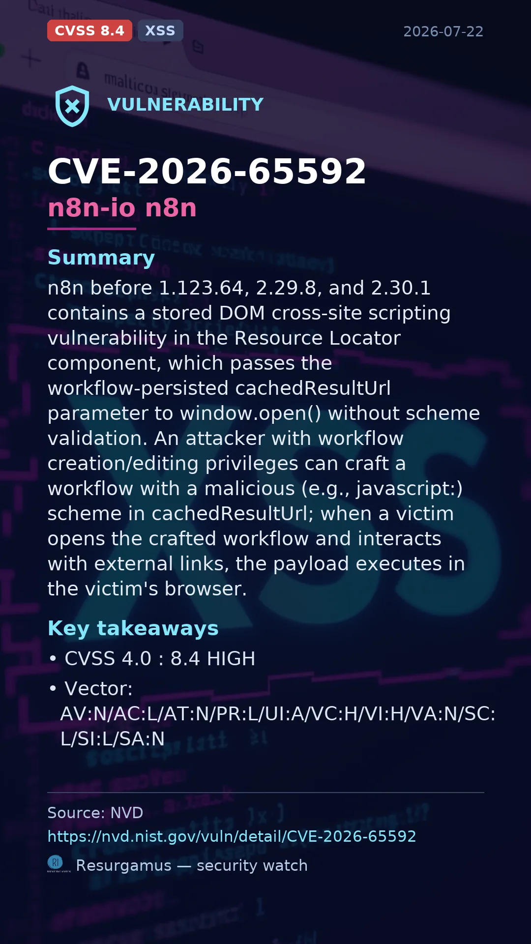 CVE-2026-65592 n8n-io n8n Vulnerability