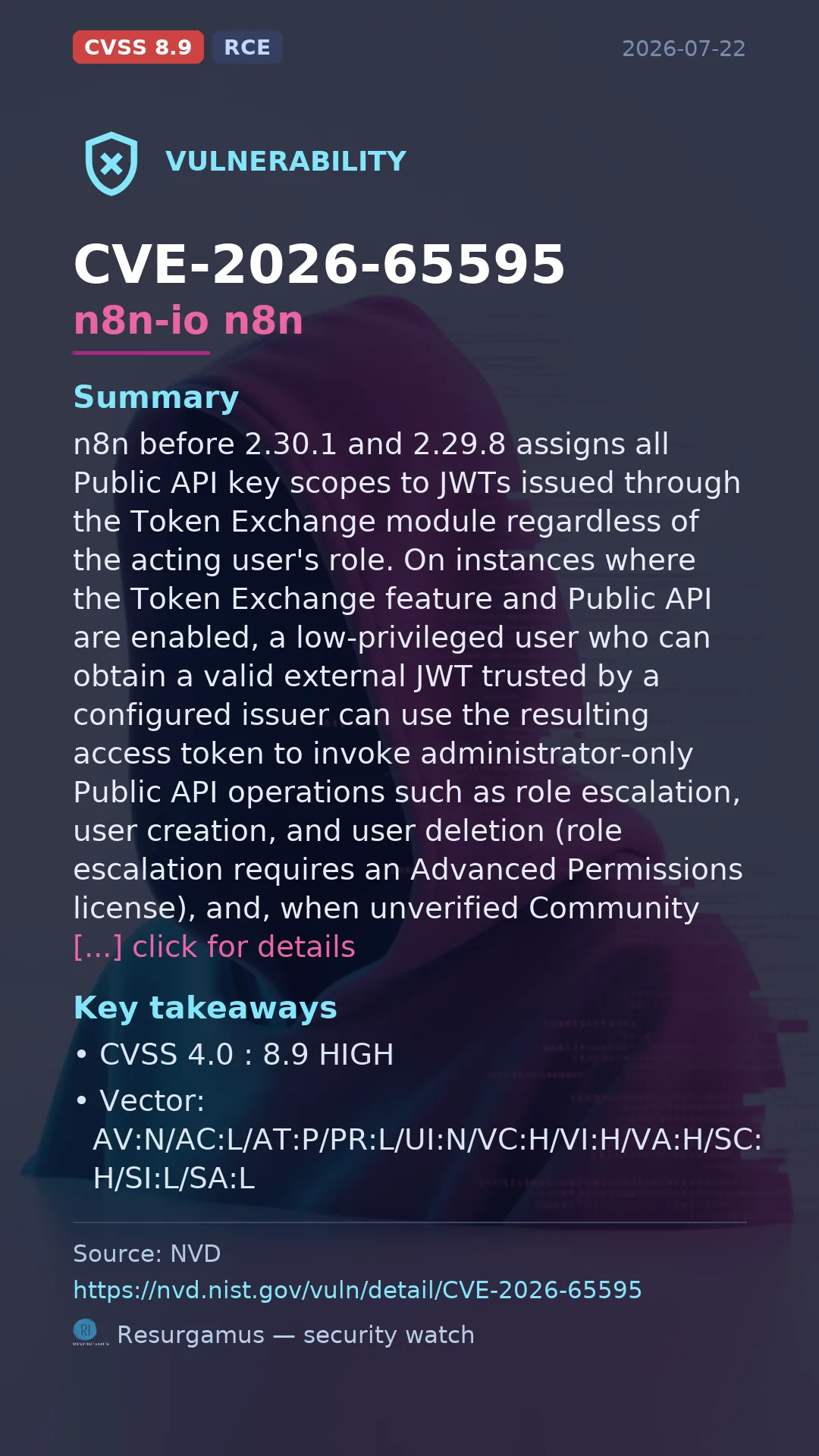CVE-2026-65595 n8n-io n8n Vulnerability
