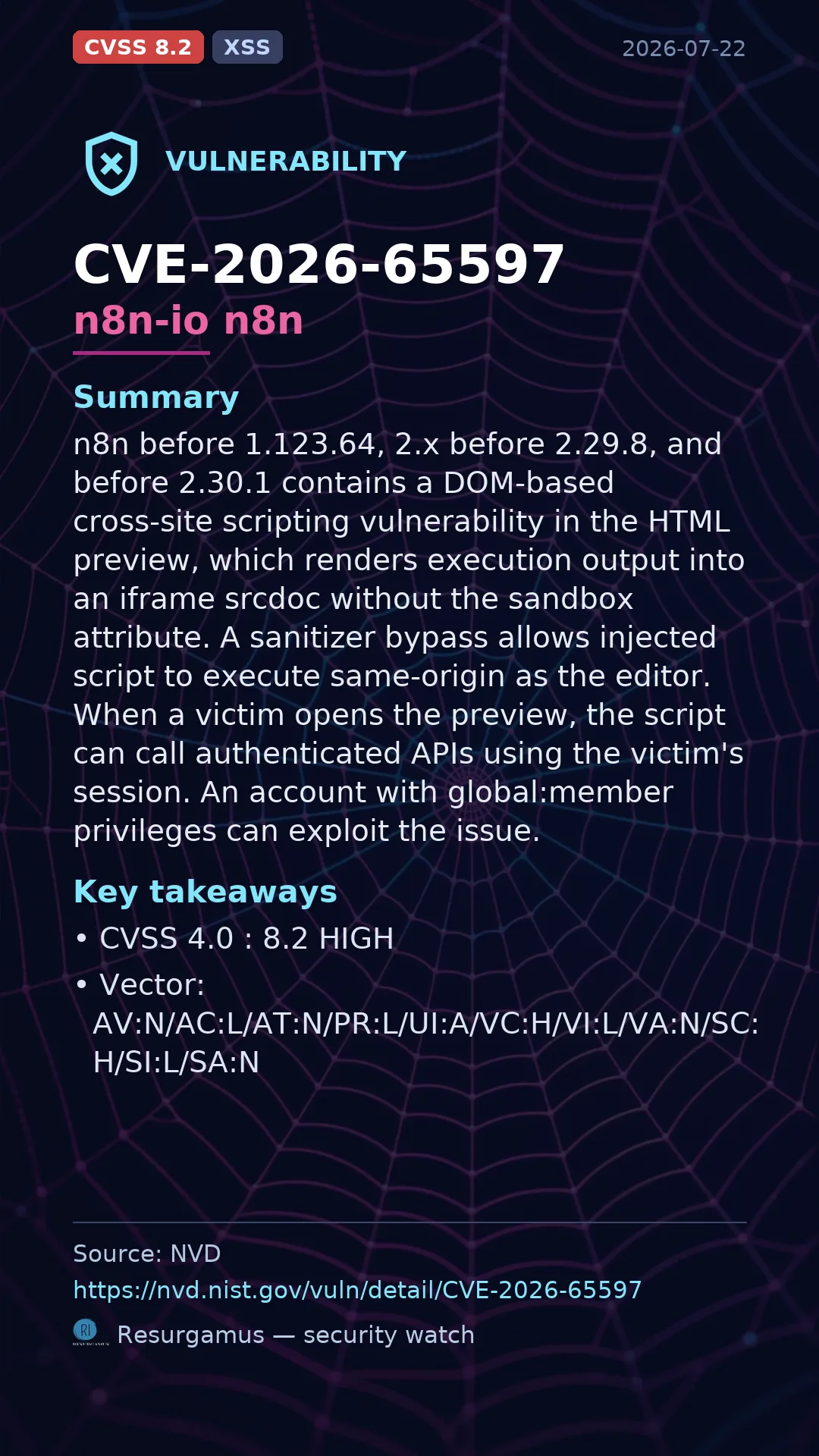 CVE-2026-65597 n8n-io n8n Vulnerability