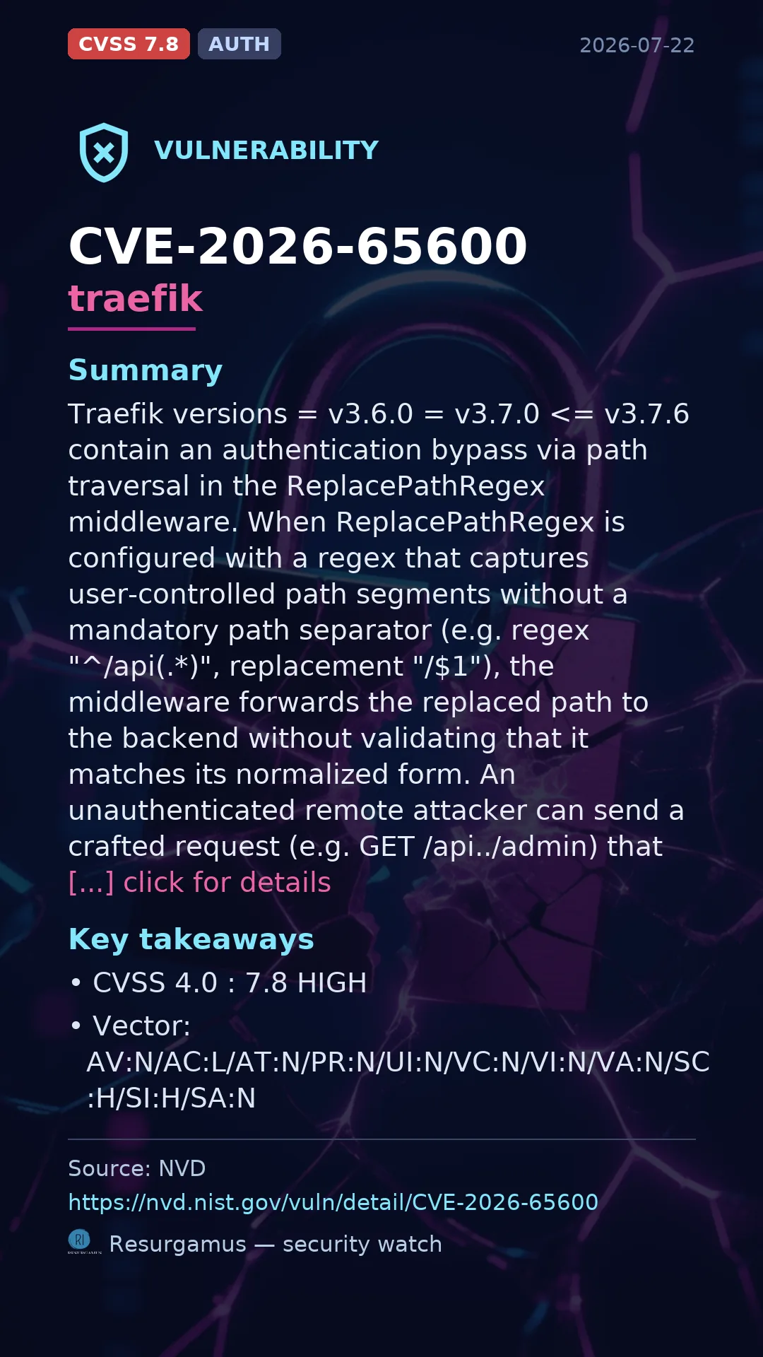 CVE-2026-65600 traefik Vulnerability