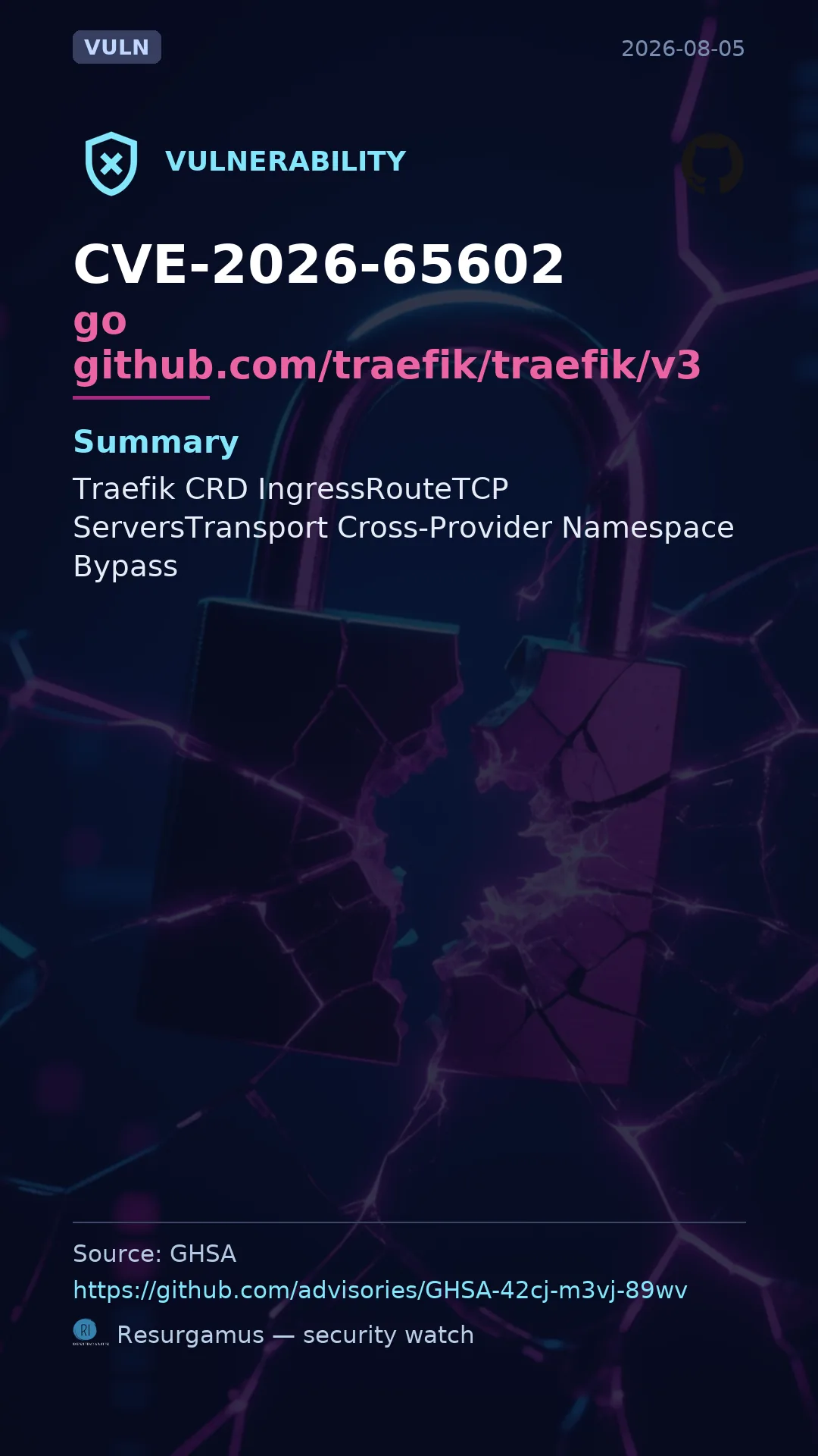 CVE-2026-65602 go github.com/traefik/traefik/v3 Vulnerability