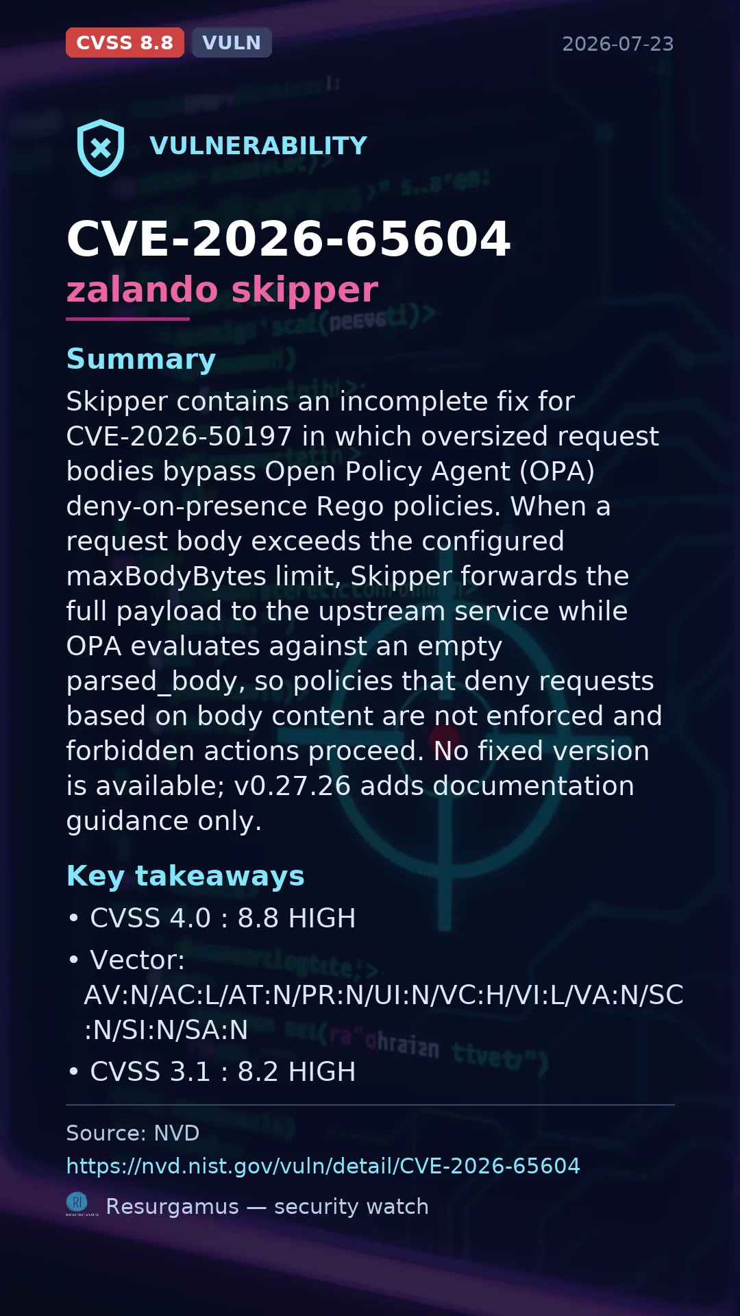 CVE-2026-65604 - zalando skipper vulnerability