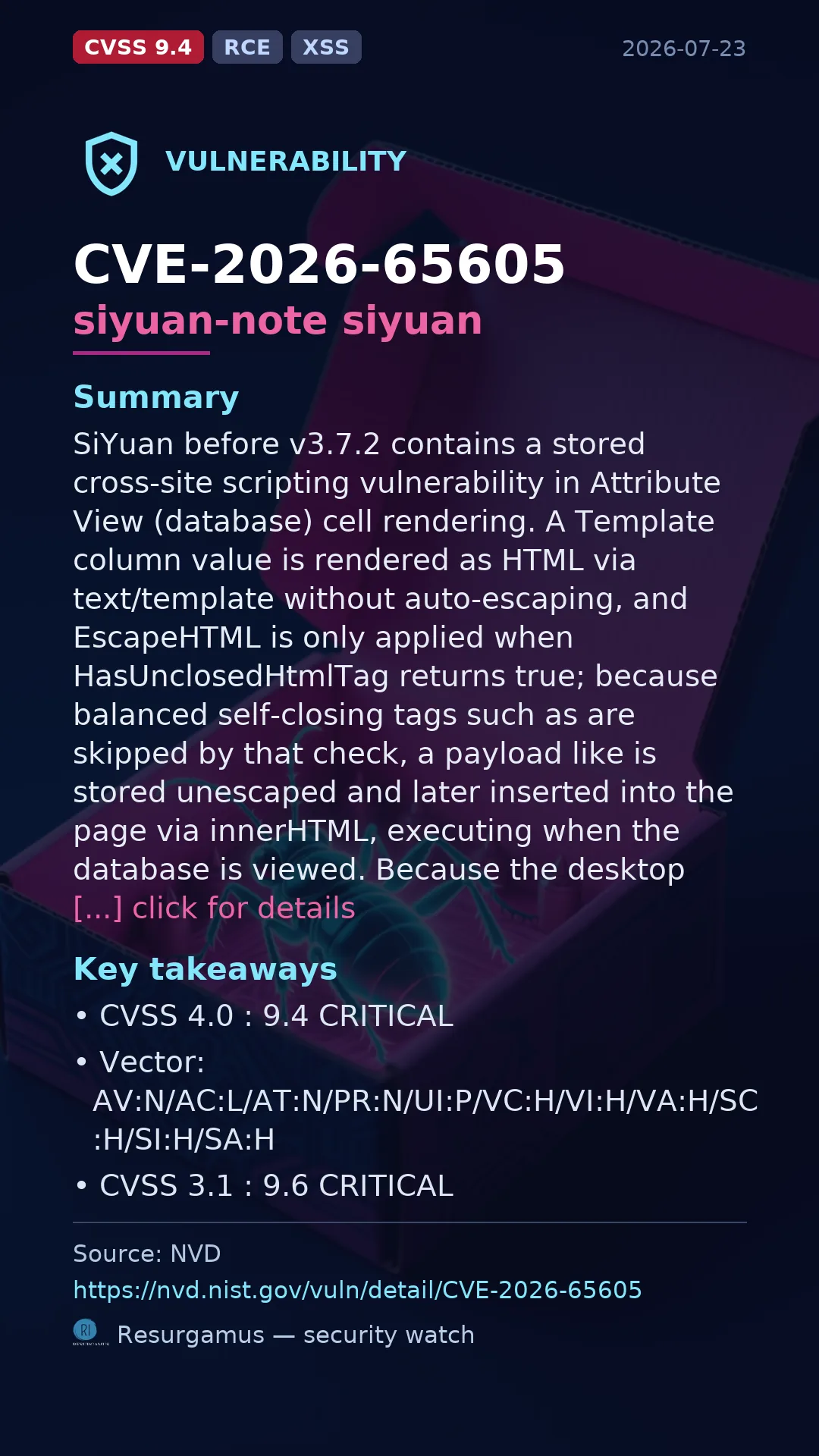 CVE-2026-65605 siyuan-note siyuan Vulnerability