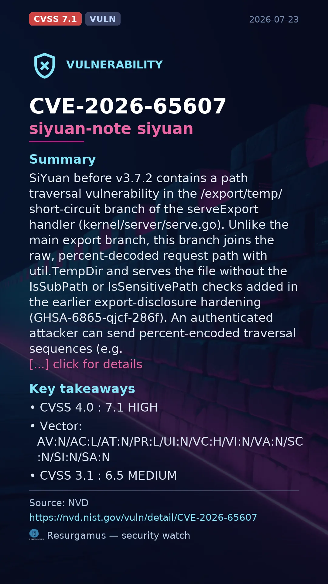 CVE-2026-65607 siyuan-note siyuan Vulnerability