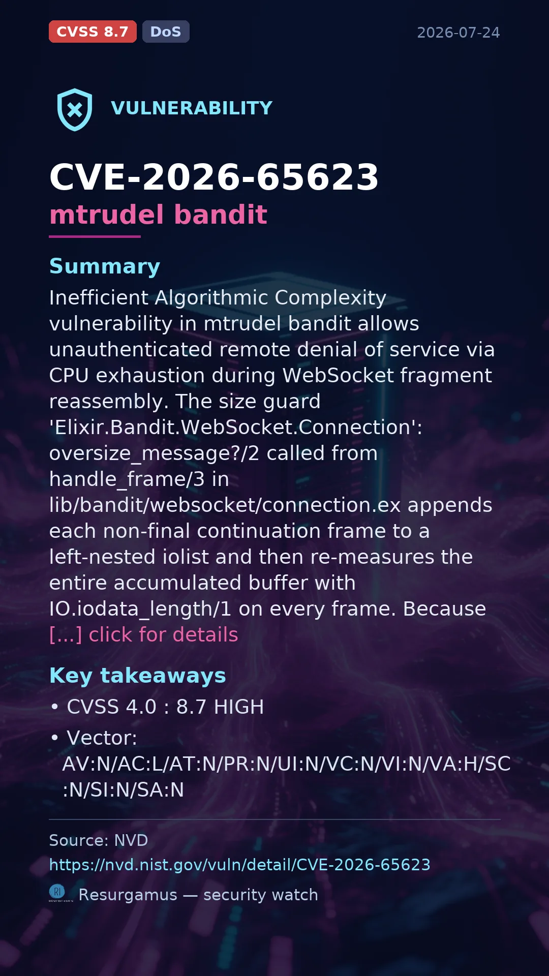 CVE-2026-65623 - mtrudel bandit vulnerability
