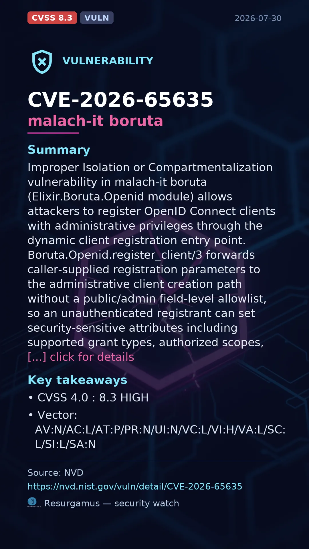 CVE-2026-65635 malach-it boruta Vulnerability