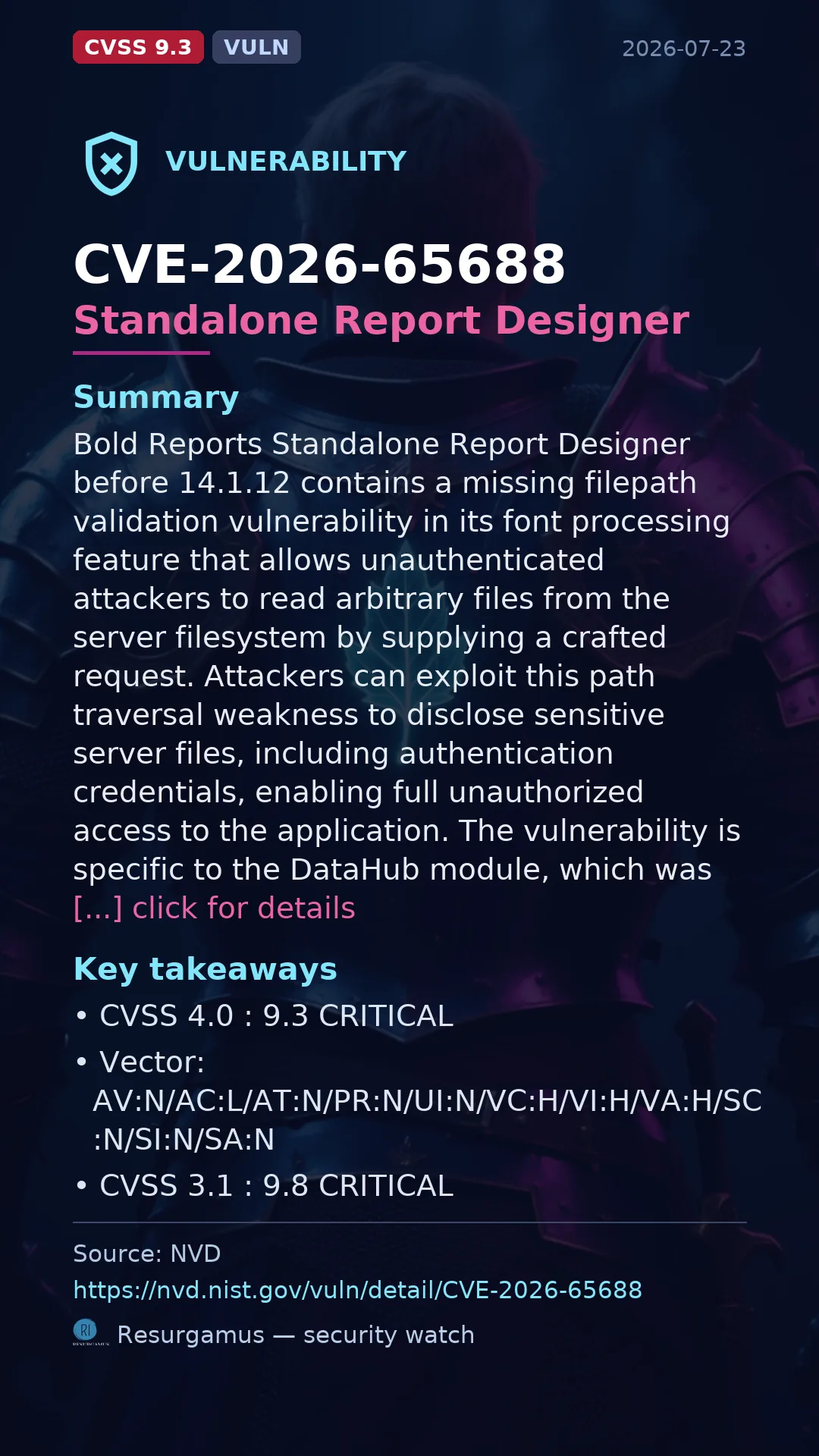 CVE-2026-65688 Standalone Report Designer Vulnerability