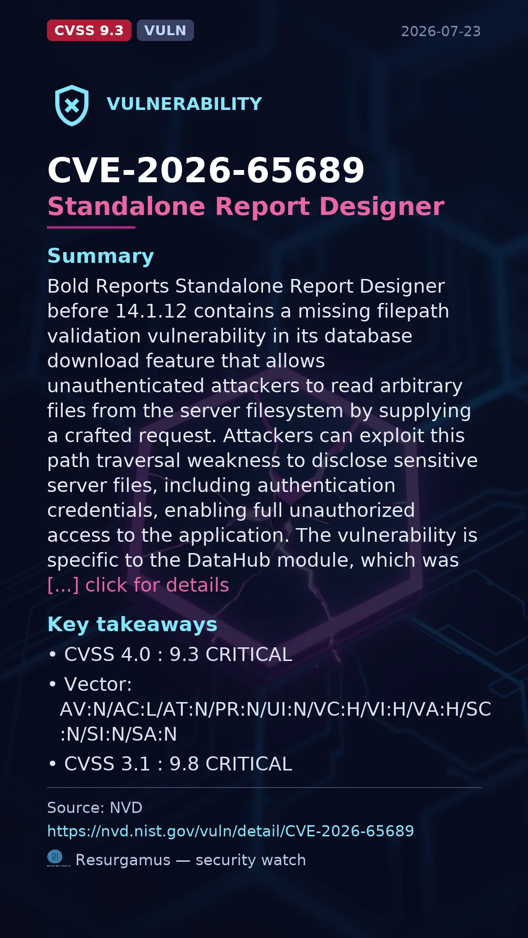 CVE-2026-65689 Standalone Report Designer Vulnerability
