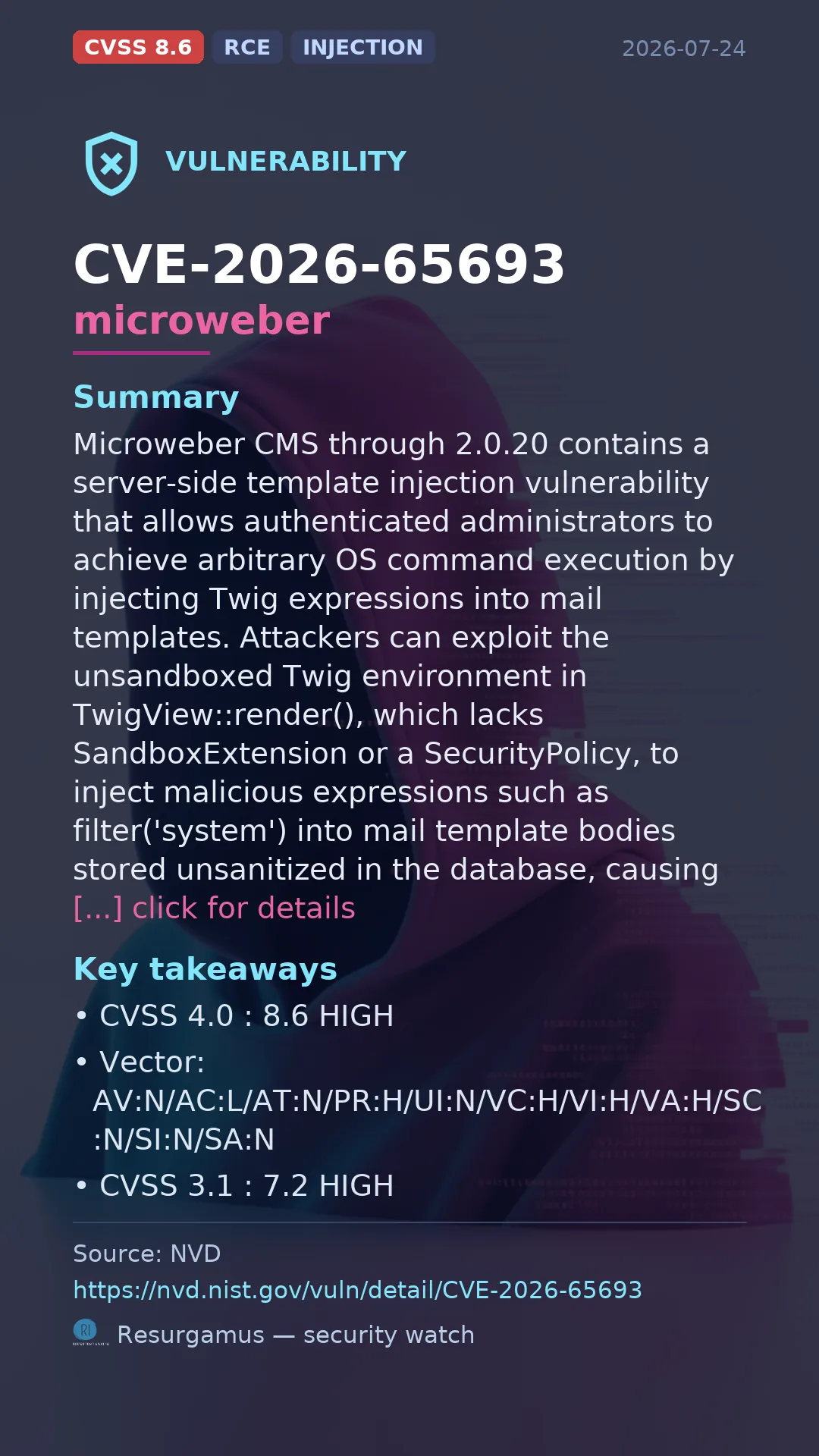 CVE-2026-65693 - microweber vulnerability
