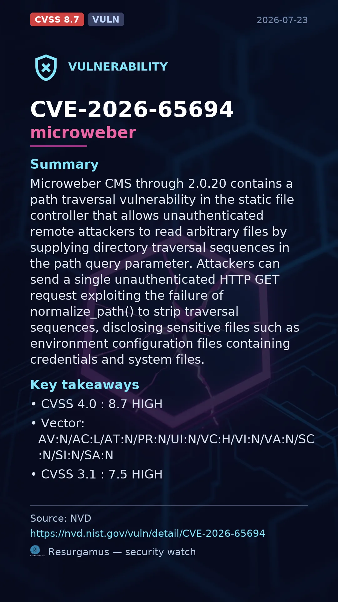 CVE-2026-65694 - microweber vulnerability