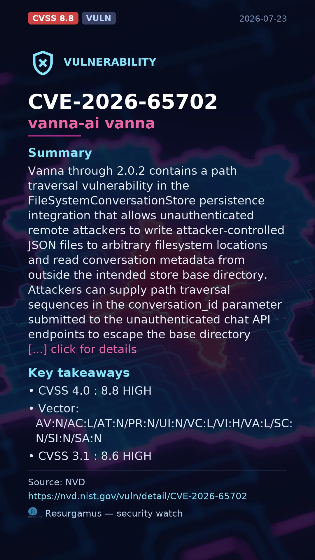 CVE-2026-65702 vanna-ai vanna Vulnerability