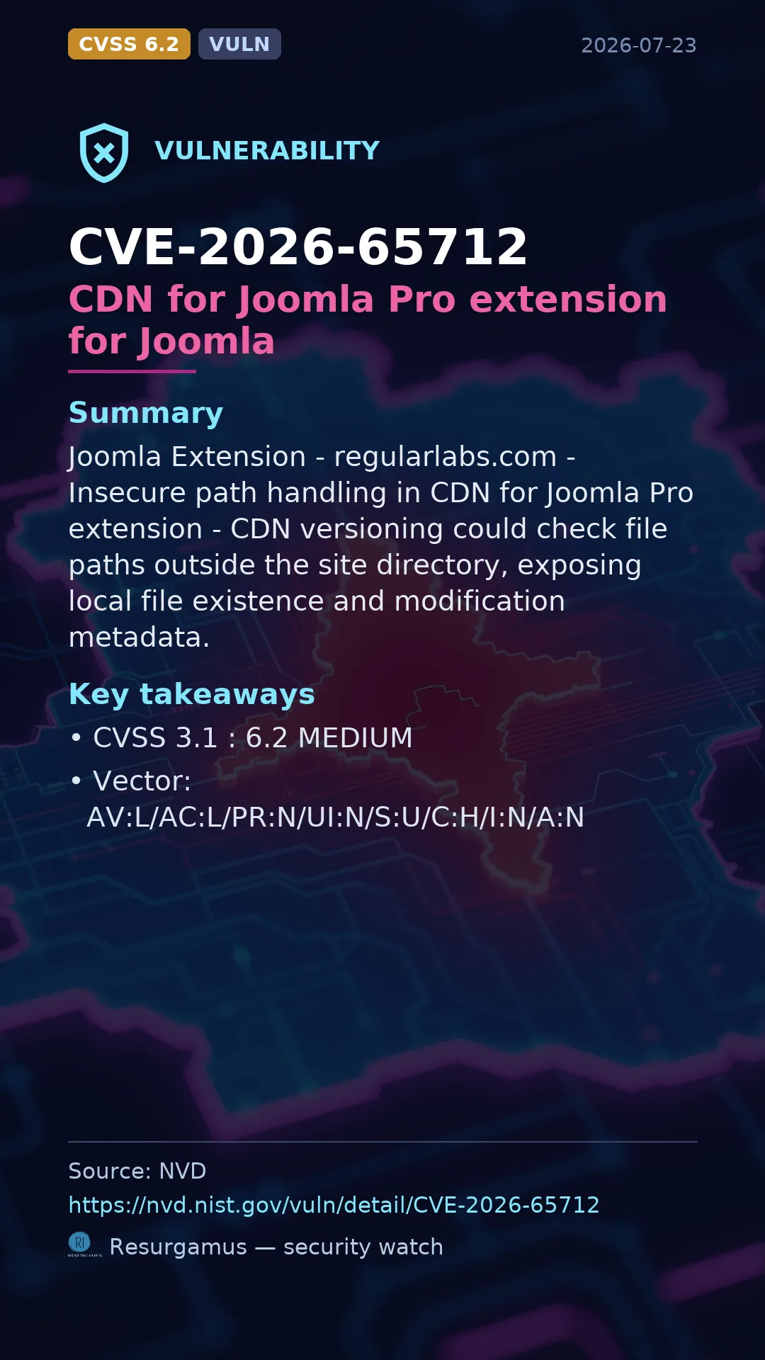 CVE-2026-65712 CDN for Joomla Pro extension for Joomla Vulnerability