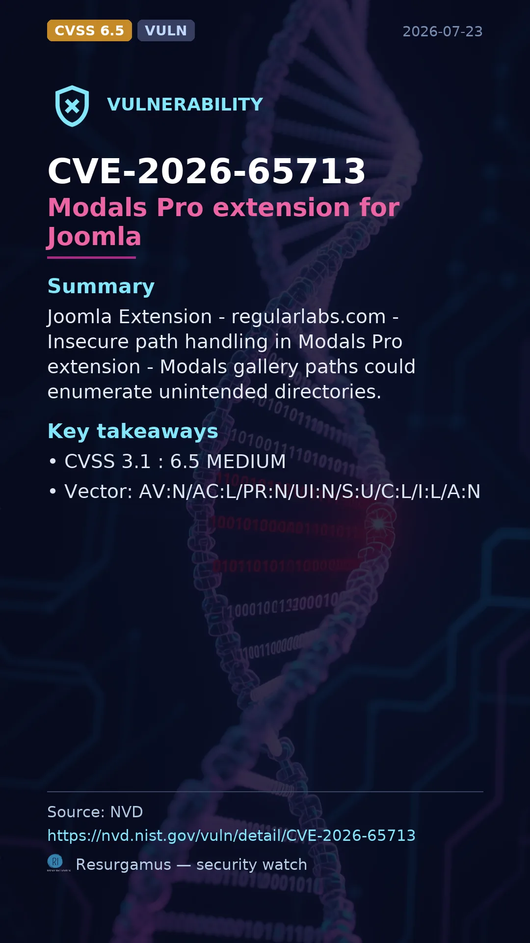 CVE-2026-65713 Modals Pro extension for Joomla Vulnerability