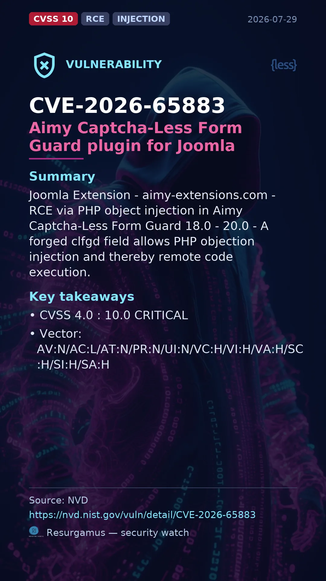 CVE-2026-65883 Aimy Captcha-Less Form Guard plugin for  Vulnerability