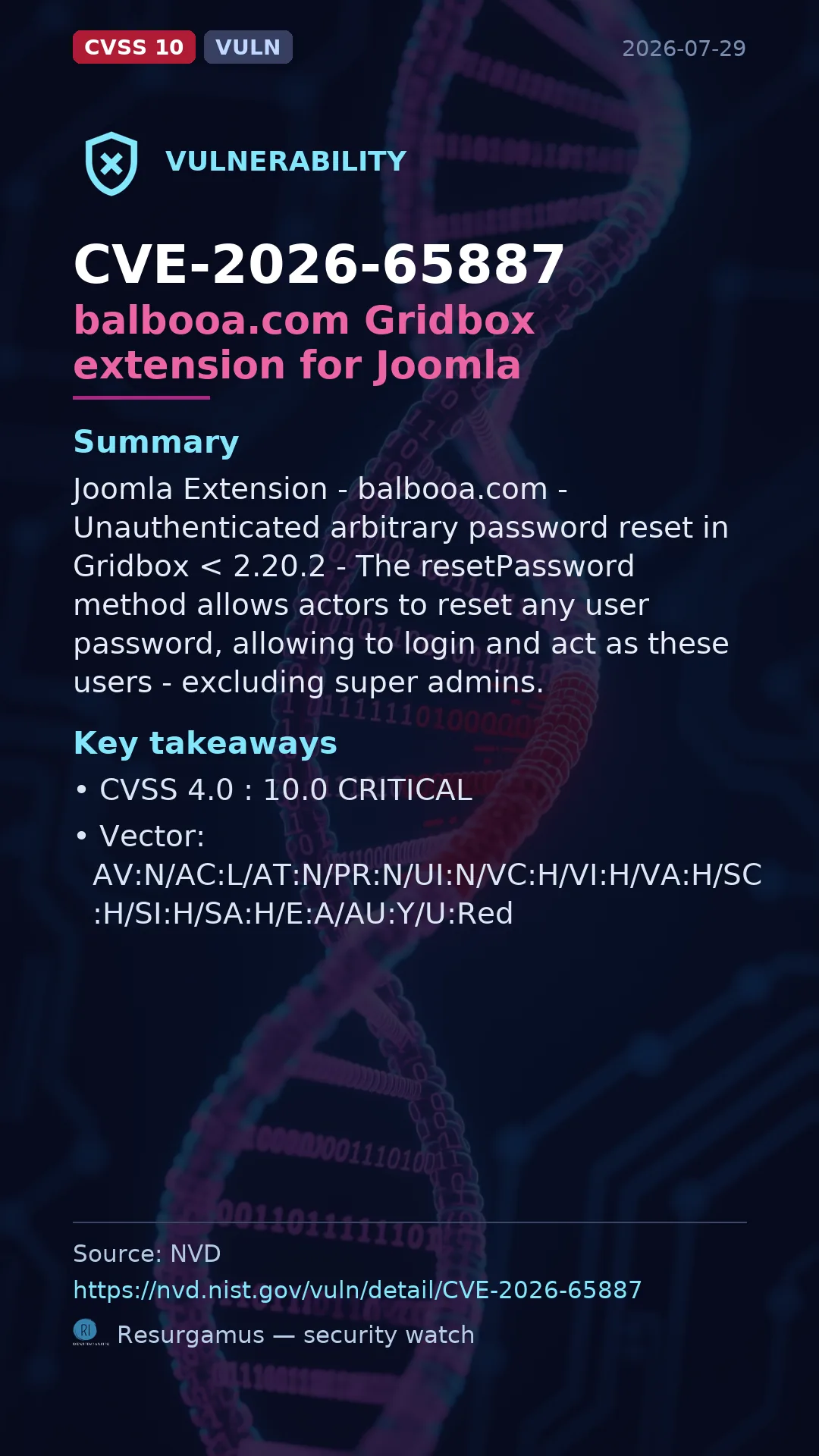 CVE-2026-65887 balbooa.com Gridbox extension for Joomla Vulnerability